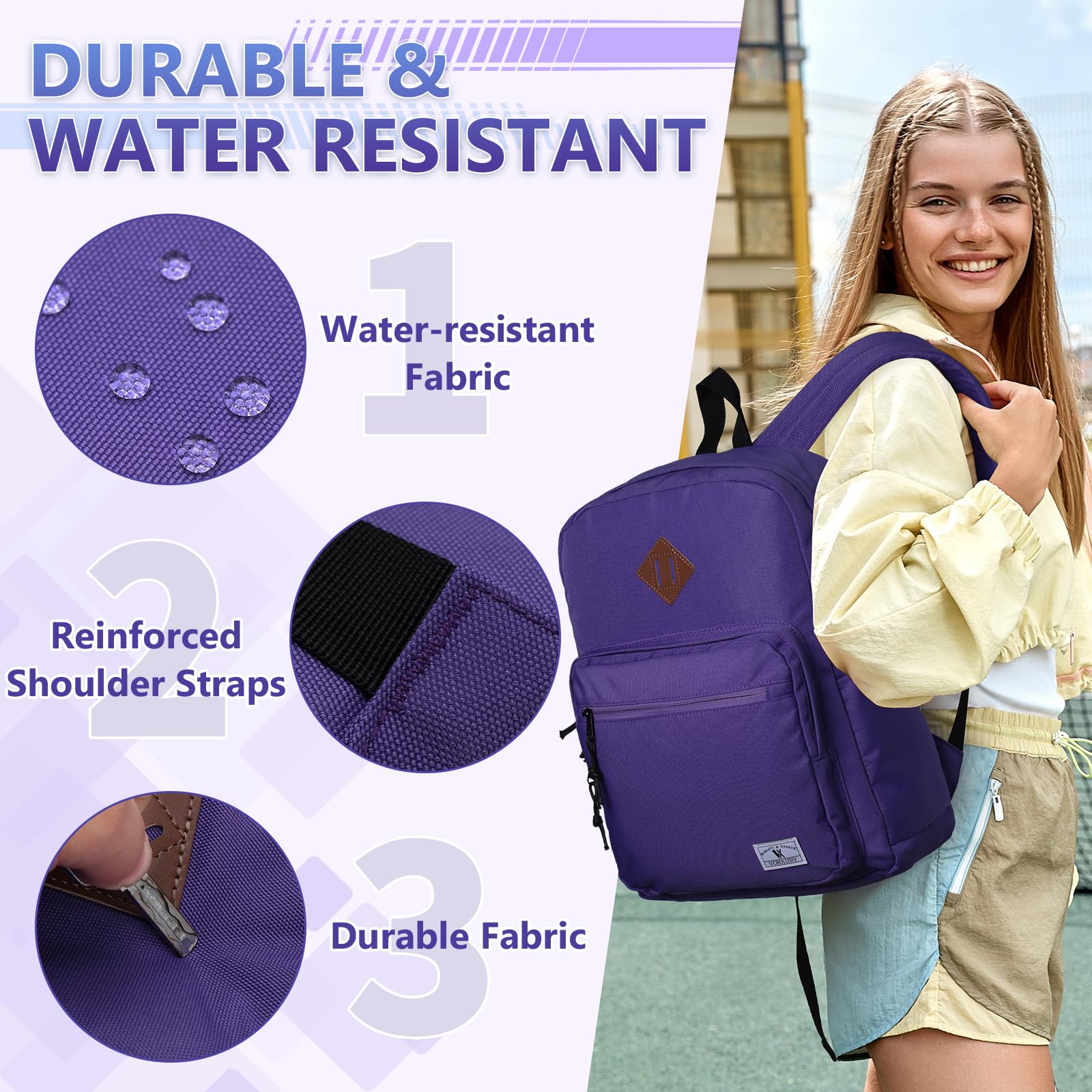 VX VONXURY Zaino per uomo e donna, zaino leggero per bambini, borsa classica per computer portatile, per università, lavoro, viaggi, escursionismo, Viola, 11.9 x 5.0 x 16.7 inches, Casual