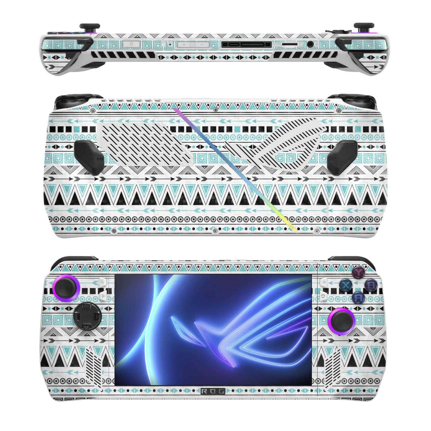 MightySkins Carbon Fiber Skin Compatible with Asus ROG Ally - Turquoise Tribal | Protective, Durable Textured Carbon Fiber Finish | Easy to Apply