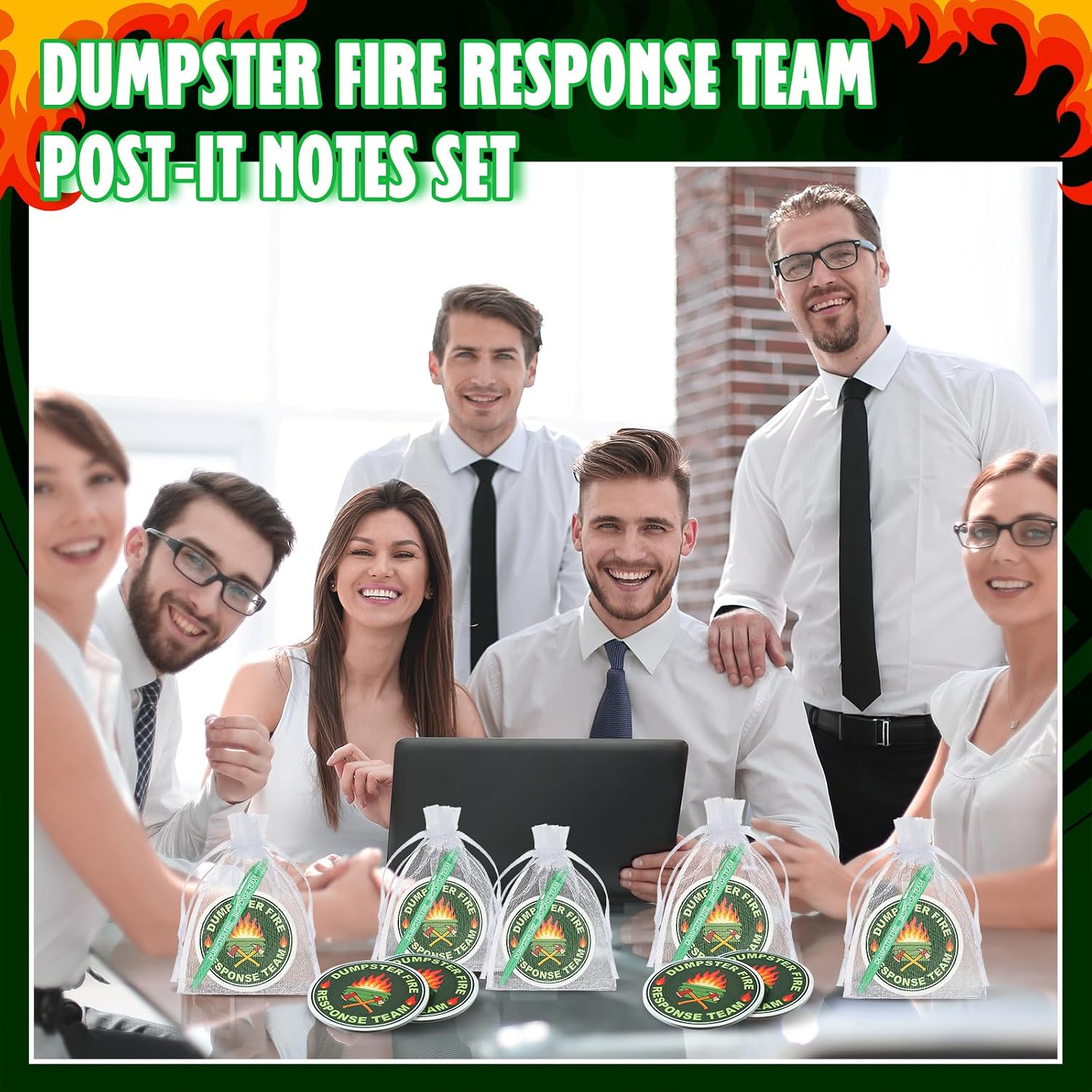 Eersida 48 Pcs Dumpster Fire Response Team Sticky Notes 30 Pages Each and Pens Funny Sticky Notes Desk Accessories with Organza Bags Appreciation Gifts Supplies for Office Coworker Employee image 3