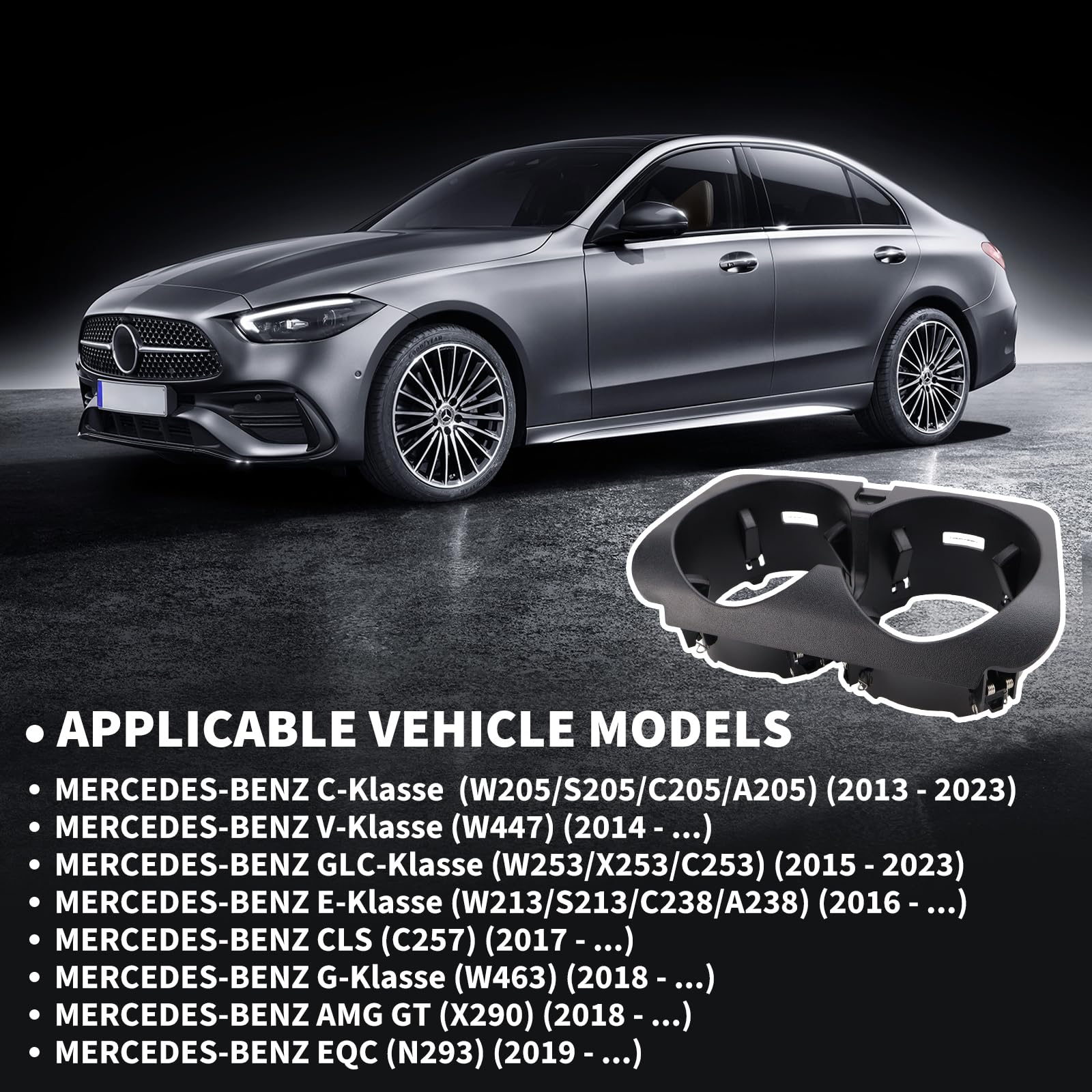 Portabevande auto, A2056800691, porta bevande per console centrale W205, porta bicchieri per console centrale W213, porta console centrale per Mercedes Classe E (nero)
