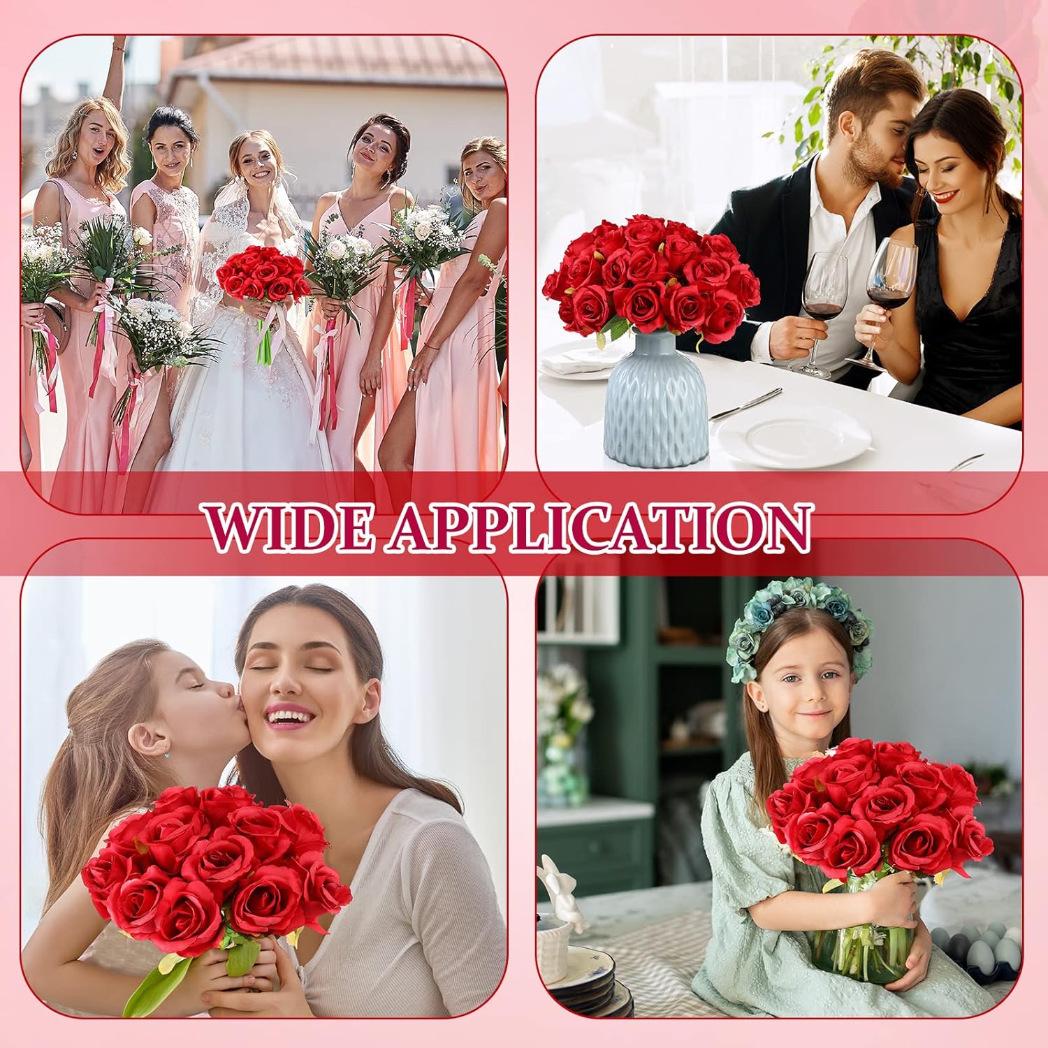 Jexine 120 Pcs Artificial Rose Flowers Bouquet Bulk Silk Realistic Fake Flowers for Wedding Anniversary Bridal Bouquet DIY Floral Arrangement Romantic Home Decor Gifts(Red) - Image 6