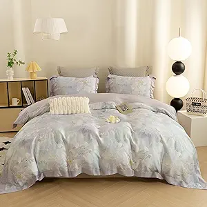 ECOCOTT Bedding 3-Piece Duvet Cover Set King Size – Silky Soft 100% Lyocell, Cooling & Breathable for Hot Sleepers, Misty Bloom Floral Pattern, Moisture-Wicking Luxury