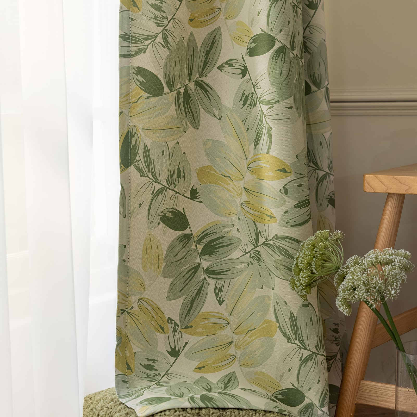 SUOUO Verdunkelungsvorhänge für Schlafzimmer, 225 x 140 cm, 2er-Set, Raumverdunkelung, Druck, Fenstervorhänge für Wohnzimmer, Grün