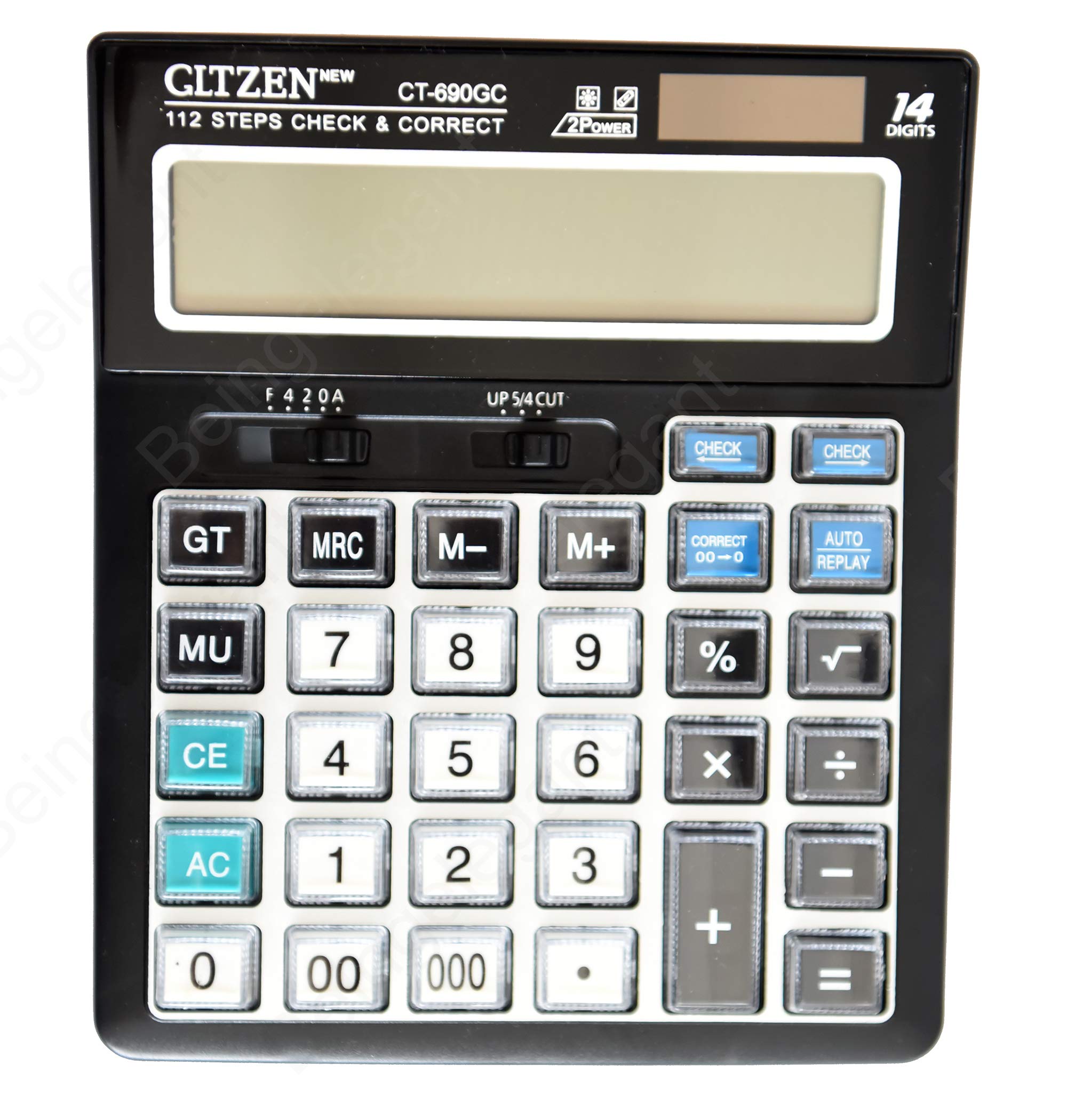Beingelegant - 14 Digit Financial and Business Office CT 690 Calculator with Large LCD Display 112 Steps Check and Correct with Auto Replay Correct Desktop with Decimal