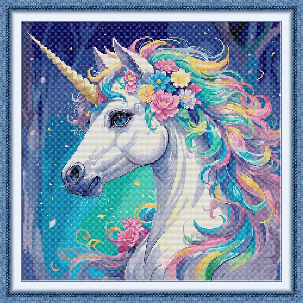 Meecaa Cross Stitch Kits 14 Count Stamped, Unicorn Animal Embroidery Kit with Accessories Pre Printed（47×47CM (Unicorn)