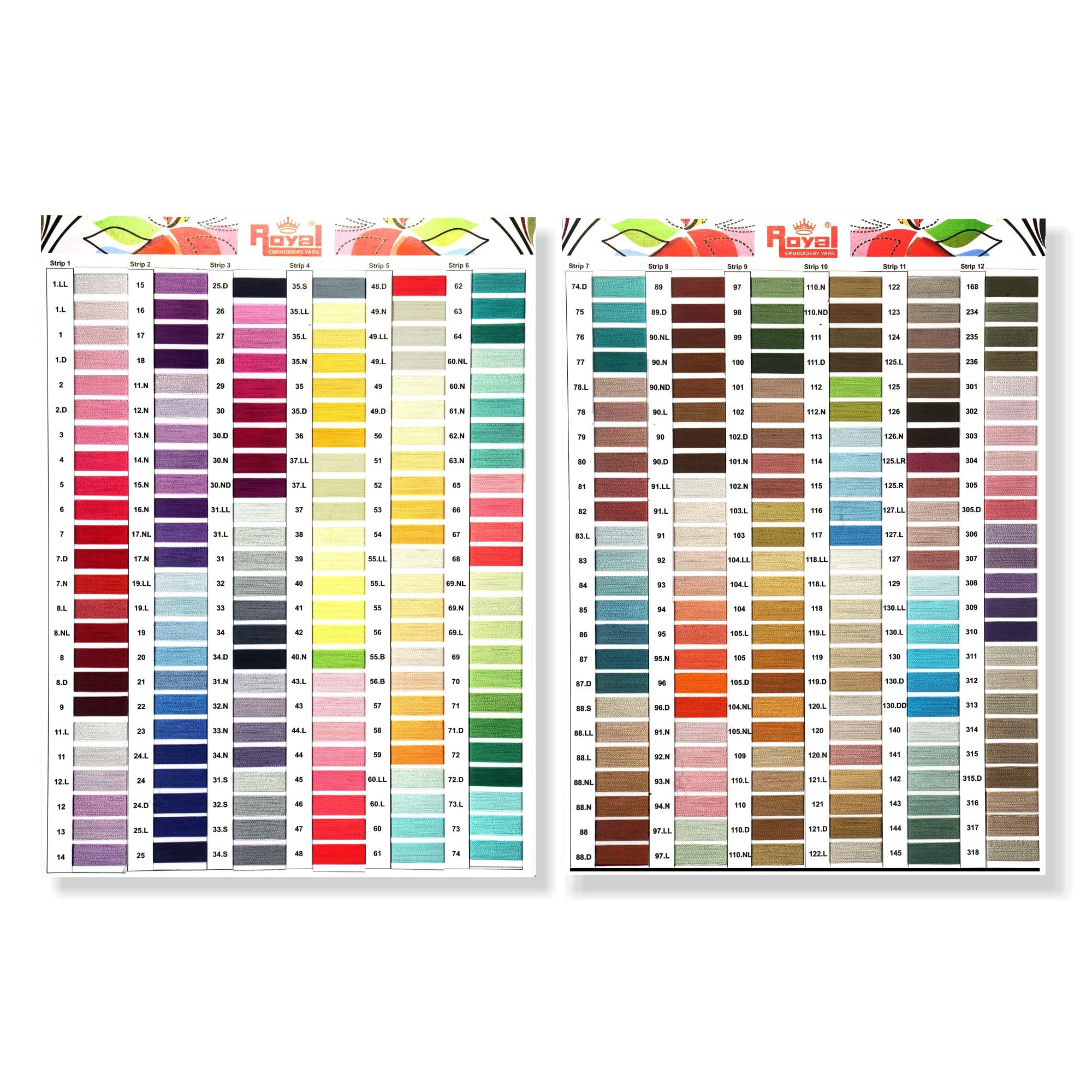 ROYAL Embroidery Threads Viscose Rayon Yarn Shade Card/Catalog (Pack of 1) 576 Shades, Multicolour