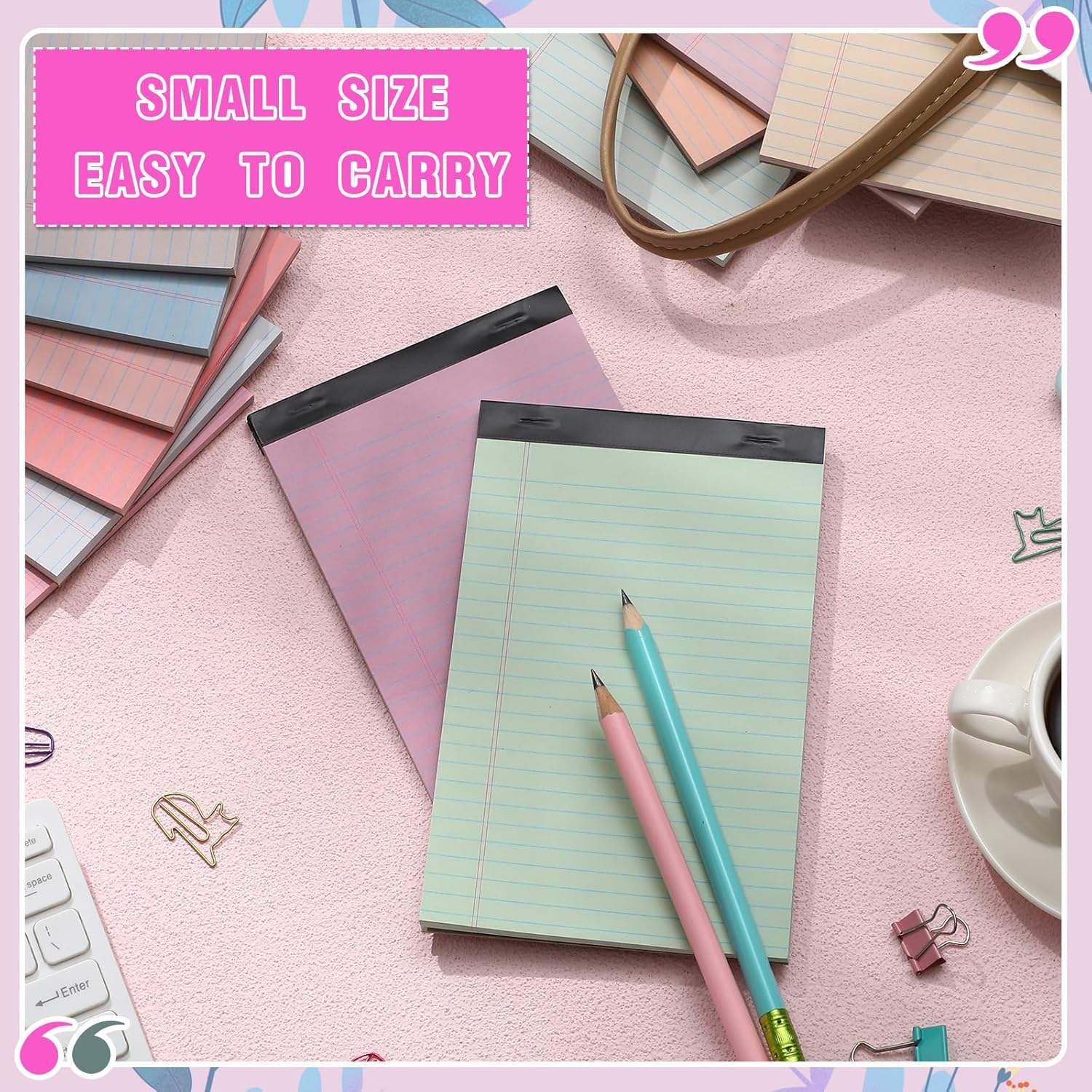 Lincia 12 Pcs 12 Pcs 5" x 8" Small Legal Pads Colored Lined Note Pads Narrow Ruled Writing Notepads 50 Sheets Per Micro Paper Notebook Lined and Perforated for College Office Supplies (Sweet Colors) - Image 4