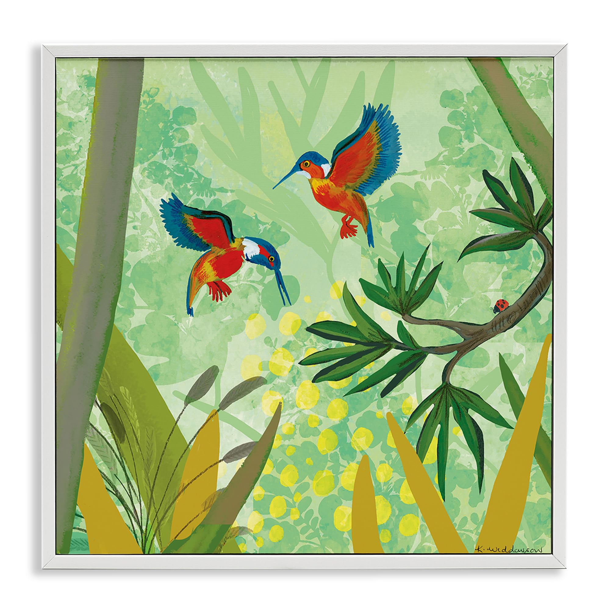 Stupell Industries Coastal White (Textured) 'Kingfishers In Jungle Branches'| Framed Giclee Art