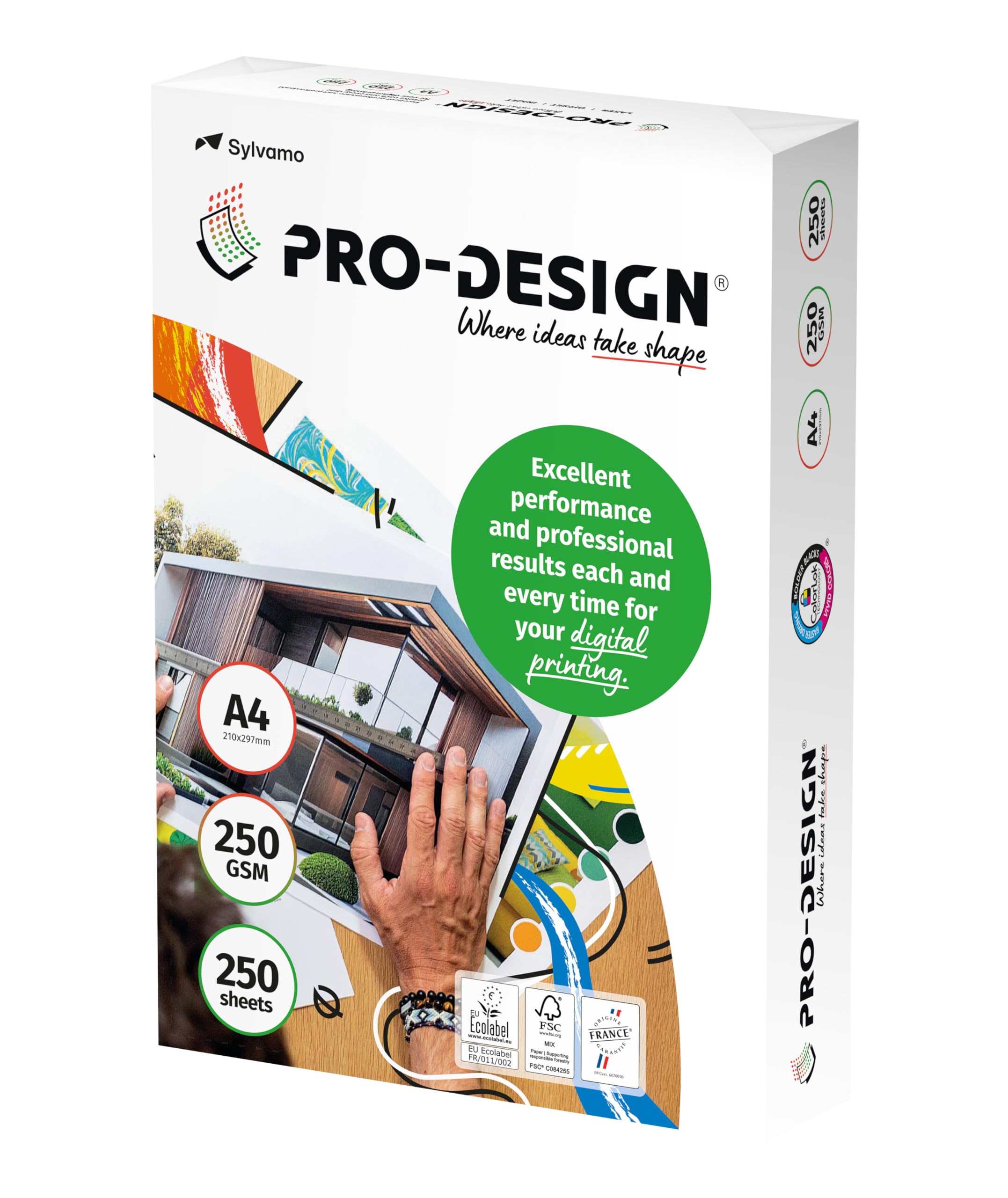 PRO-DESIGN®, papier surfacé, blancheur élevée, 250g, A4, FSC®, ramette de 250 feuilles