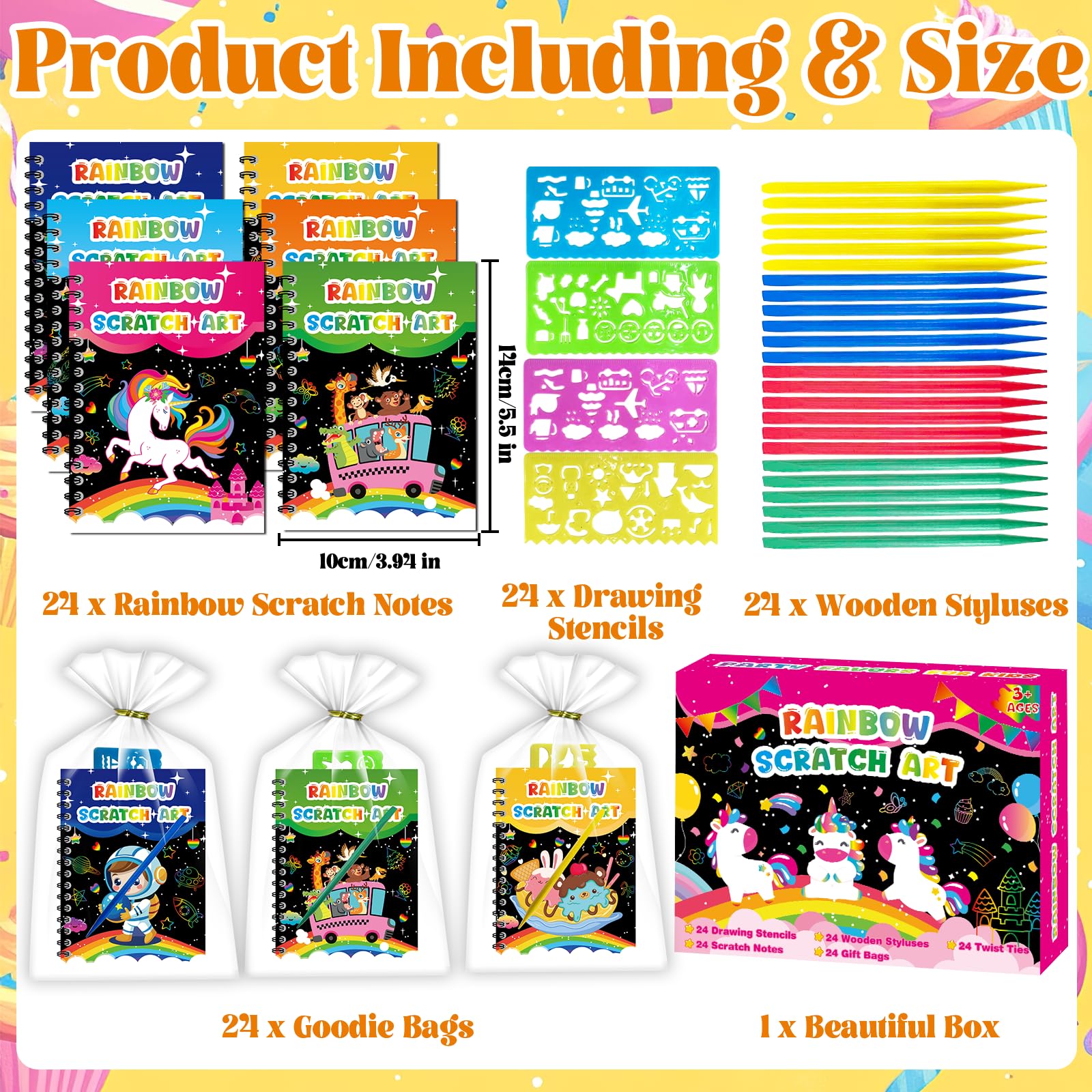 Upominki na przyjęcie dla dzieci: 24-pak tęczowy notatnik do zdrapywania