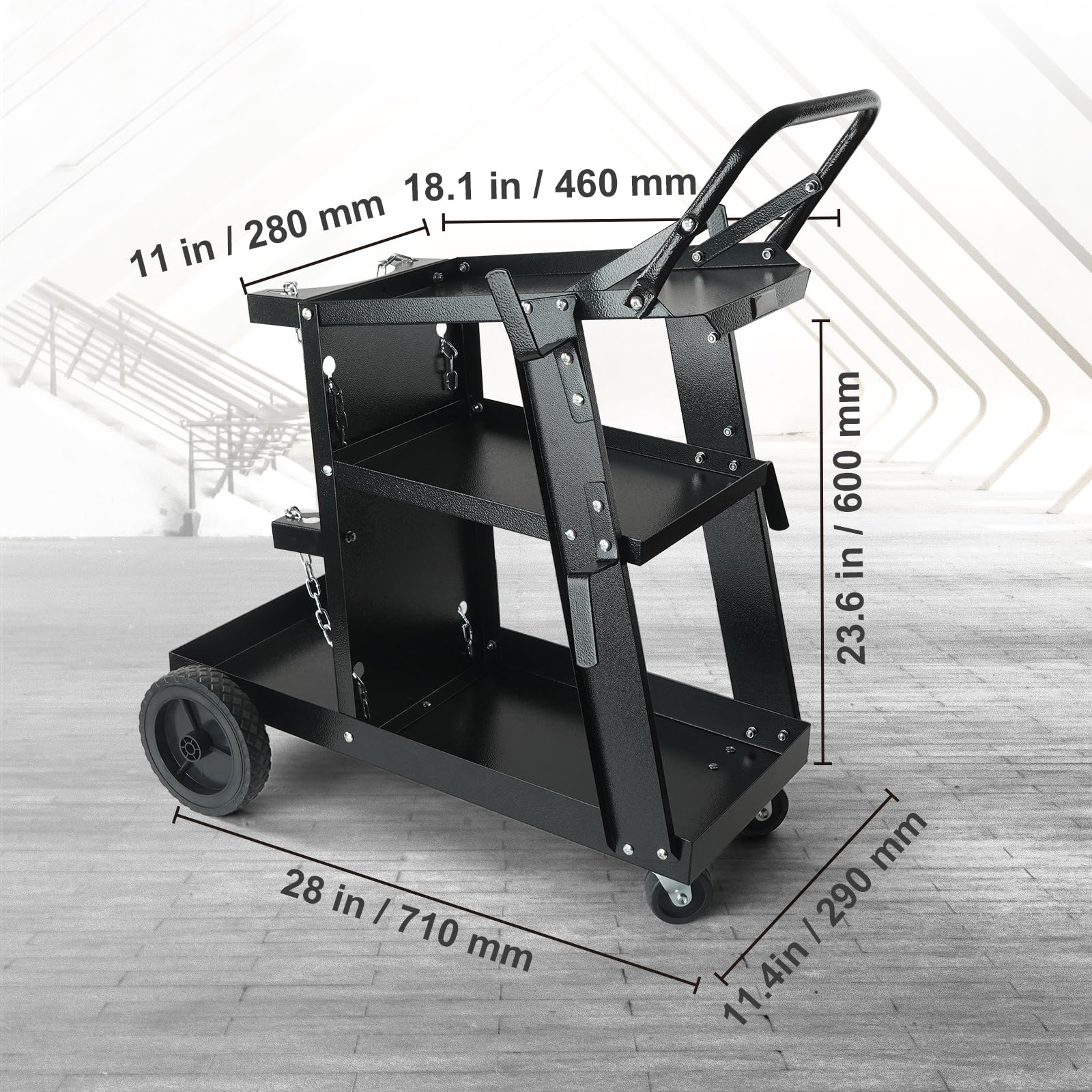 Happybuy Welding Cart, 3-Tier Welder Cart Heavy Duty with 400 Lbs Weight Capacity, 360° Swivel Wheels, Tank Storage Safety Chains, Rolling MIG Welder Cart for TIG, ARC, MMA