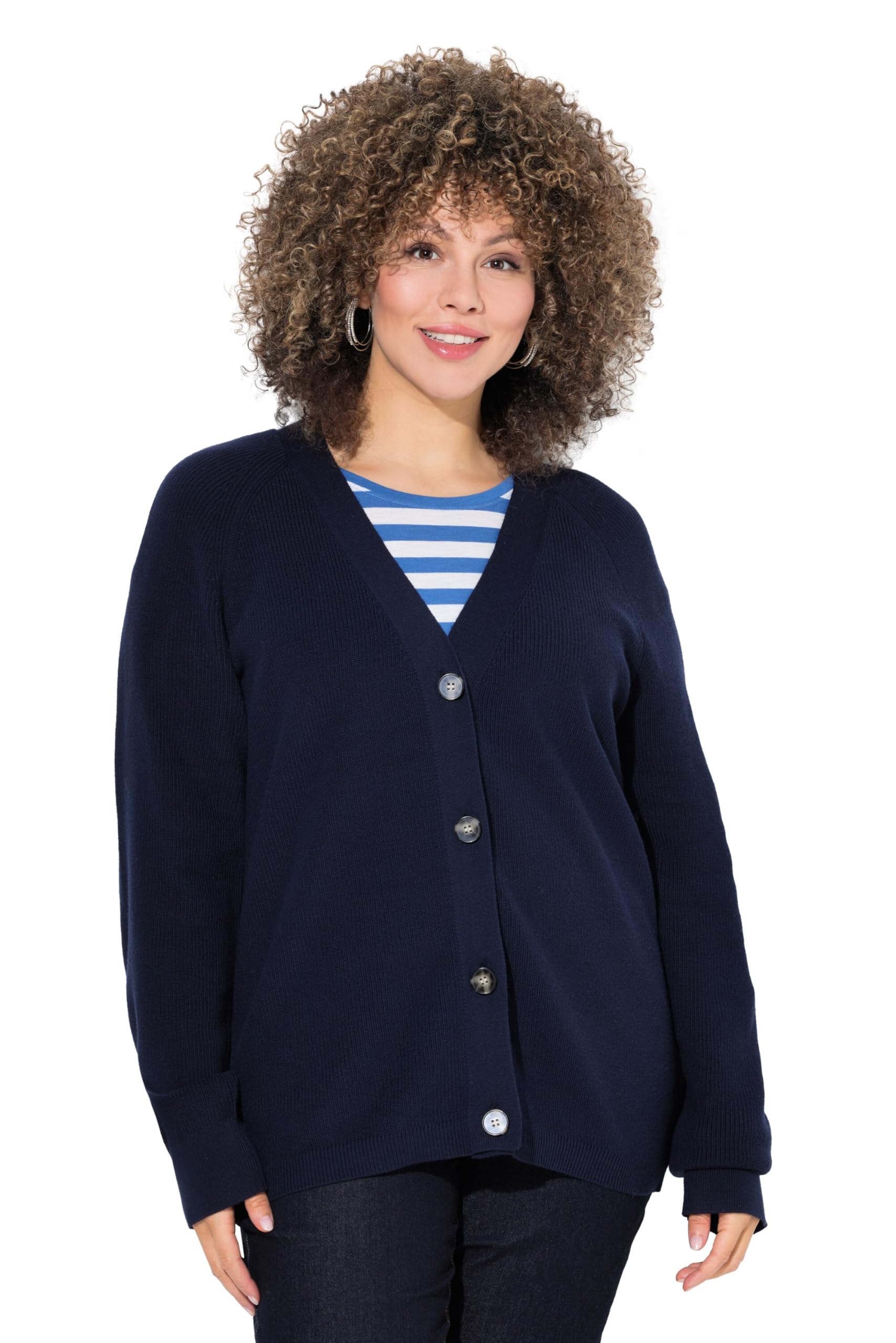Ulla Popken Damen große Größen Übergrößen Plus Size Strickjacke, Knöpfe, V-Ausschnitt, Langarm 843042