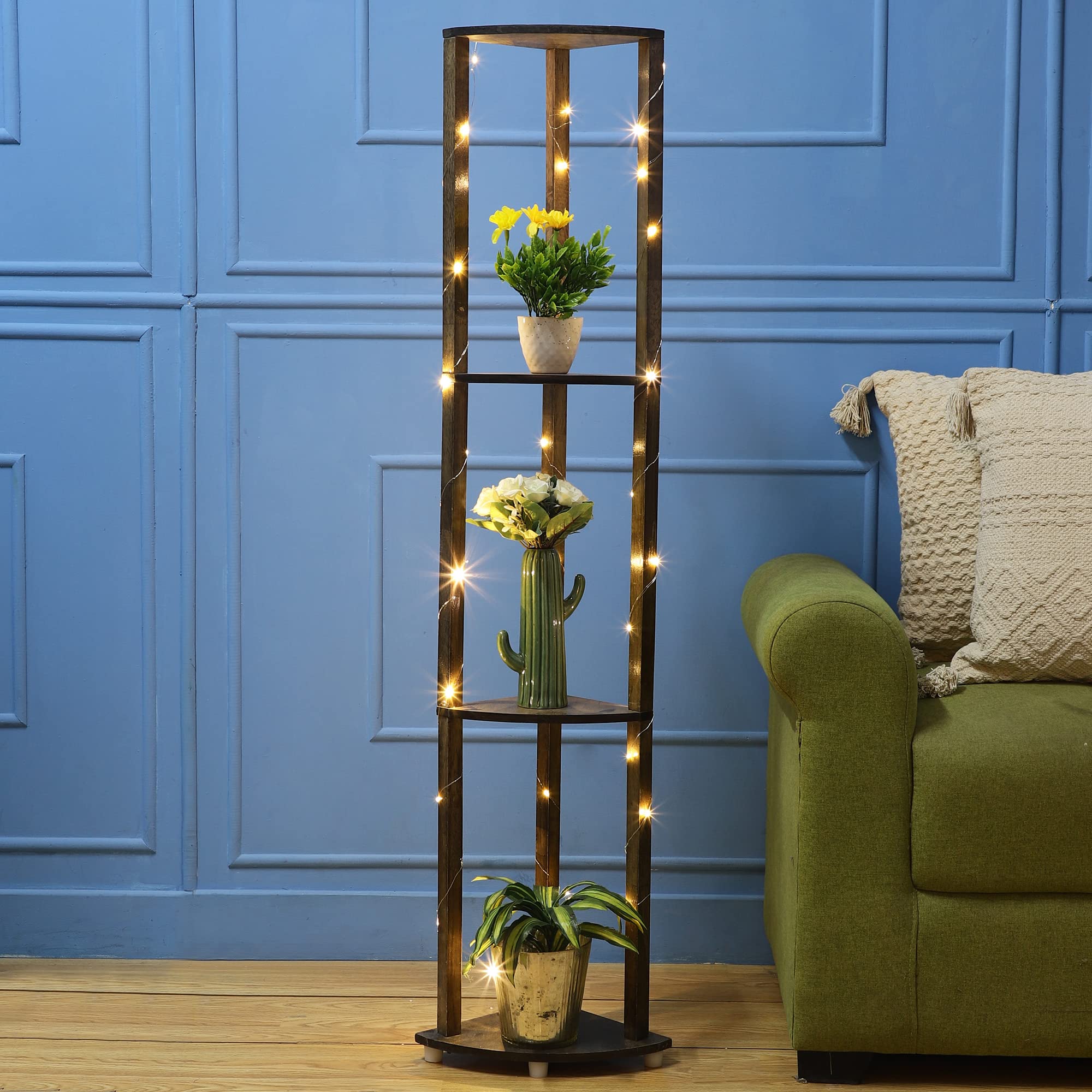 SANDED EDGE - SMARTLY PRICED Zingo 3 Tier Shlef Rack Plant Pot Stand in Walnut Hand Polished Color In Solid Wood with LED Pack for Corner, Living Room, For Home Deocr Gift, Indoor Use Only, Pack of 1, Need Self Assembly of 5 Mins. (B0BNJ7NXM5) Amazon Price History, Amazon Price Tracker