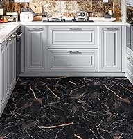 Vista 2 de FunStick Azulejos de suelo de mármol negro para despegar y pegar, impermeables, de 12 x 12 pulgadas, autoadhesivos, azulejos de vinilo para despegar