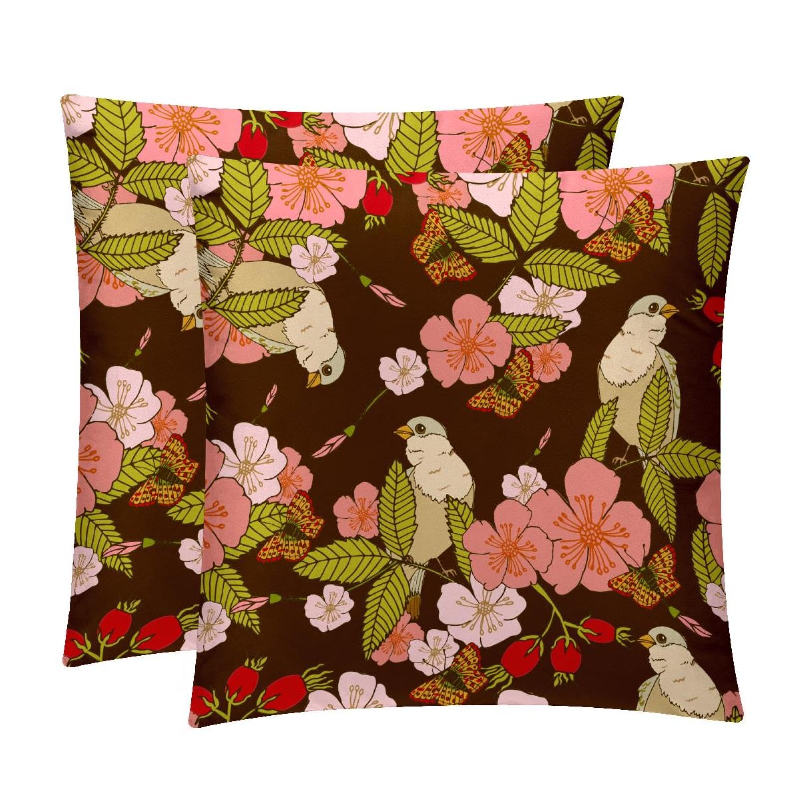 TDGKPZ Retro Flowers Bird Throw Pillow Covers 2 Pack Cushion Cases Decorative Pillow Cases Home Decor 40x40cm