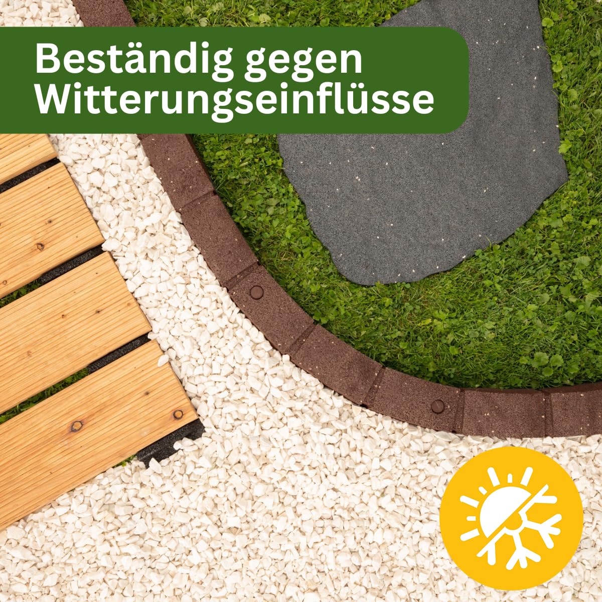 4 x Flexible Rasenkante Kunststoff 120 x 8 cm Hoch - Garten Beeteinfassung Flexibel - Braun Mähkante - Rasenkanten aus Recycling-Material – Beetumrandung Frostbestandig - Pflastersteinen