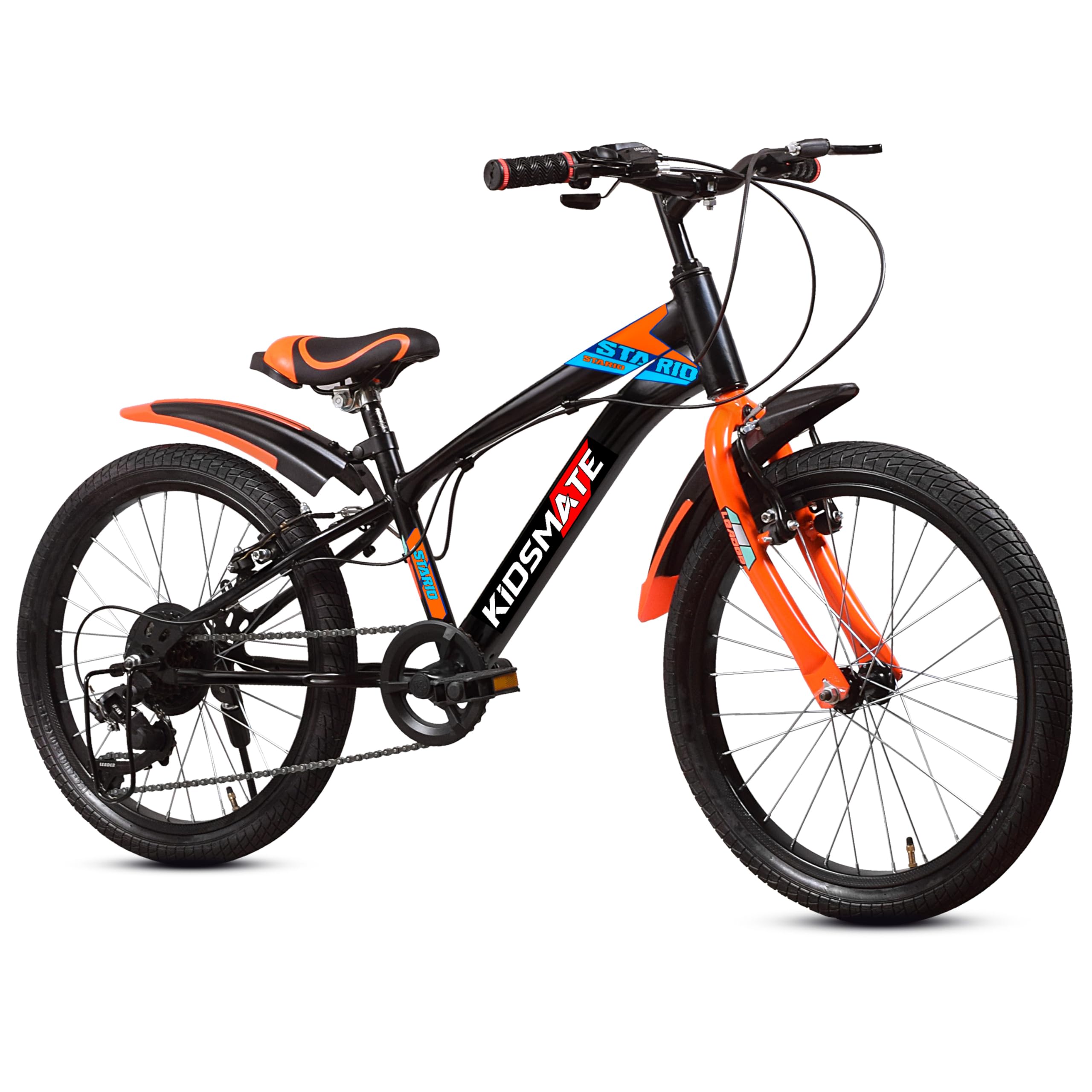 Kidsmate Stario Bike 20T 7 Speed Kids Cycle | Frame Size 12 Inch | Gear Bicycle for Boys & Girls of Ages 7 to 10 Yrs - Black/Orange-image-11