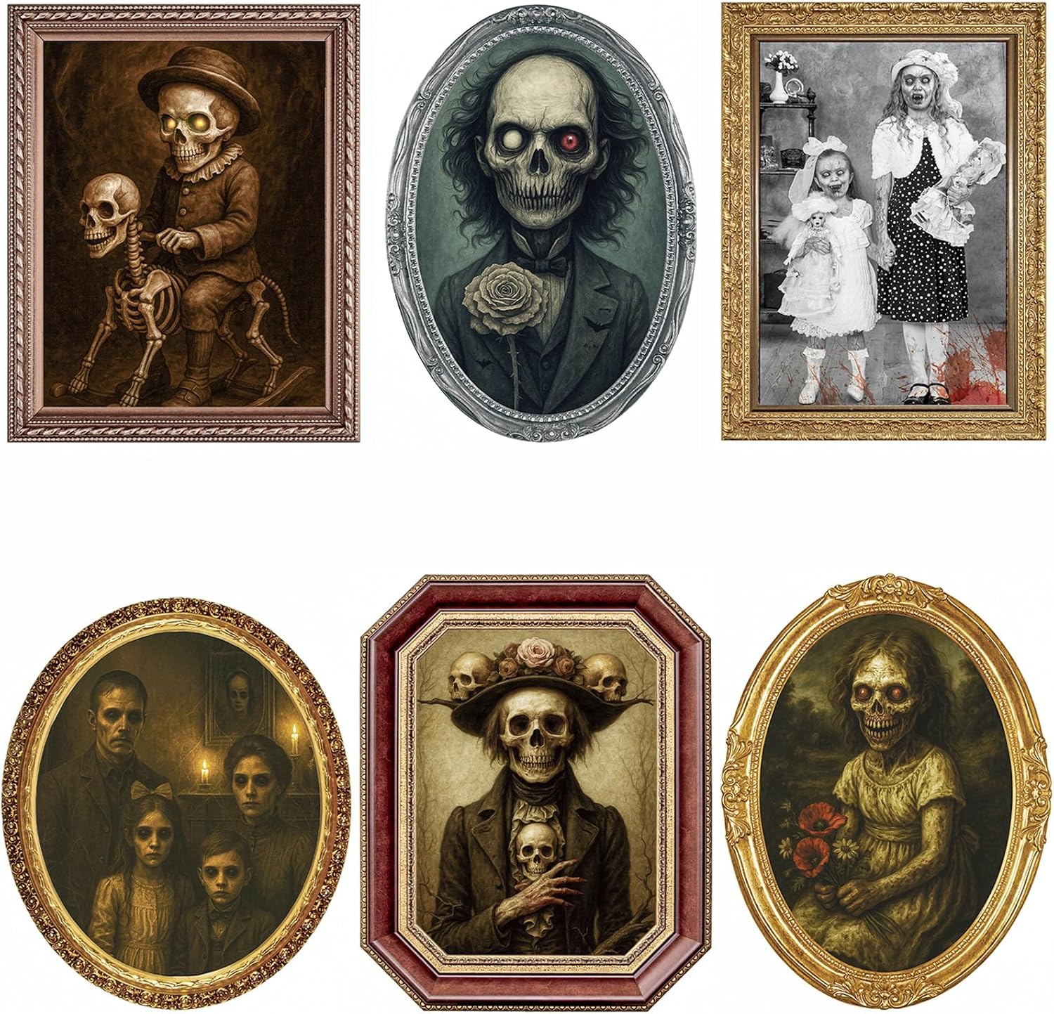 6Pack 3D Changing Face Moving Picture Frames Portrait, Gothic Horror Poster Castle Haunted House Mansion Decor Decoration Party Supplies