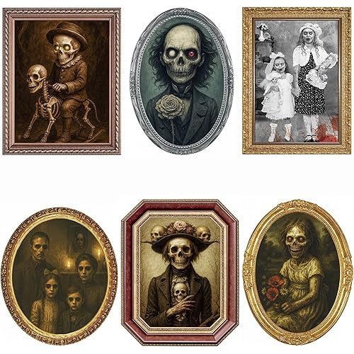Halloween Decorations Indoor Scary Wall Decor, 6Pack 3D Changing Face Moving Picture Frames Portrait, Gothic Horror Poster Castle Haunted House Mansion Decor Decoration Party Supplies