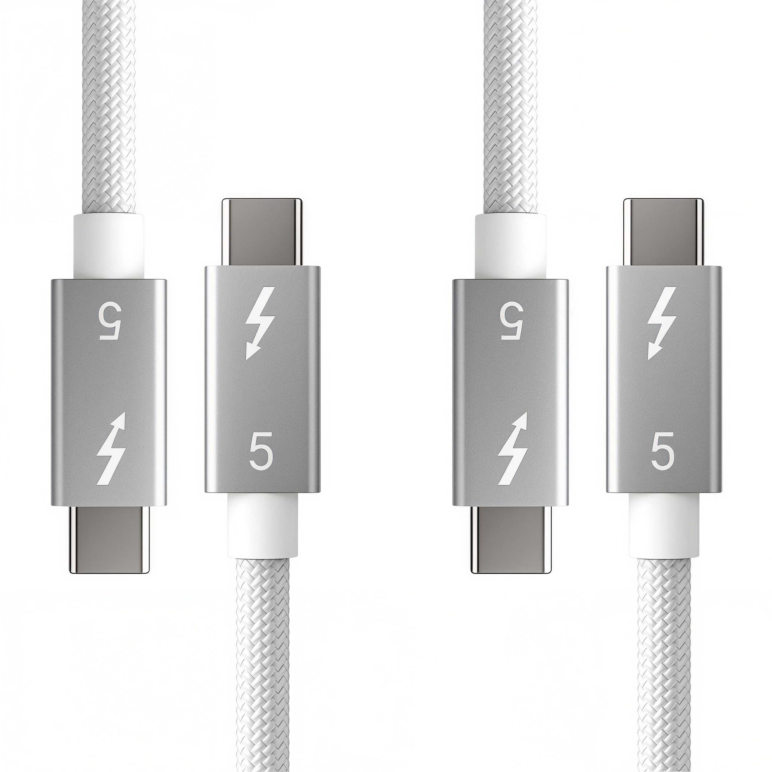 Lot de 2 câbles USB pour Thunderbolt 5 de 1 m, charge 240 W, transfert de données 80 Gbit/s, écrans 8K/4K, compatible Thunderbolt 4, 3, 2/USB4, SSD, MacBook M4 Pro/Max, iPhone 17/16 (blanc)