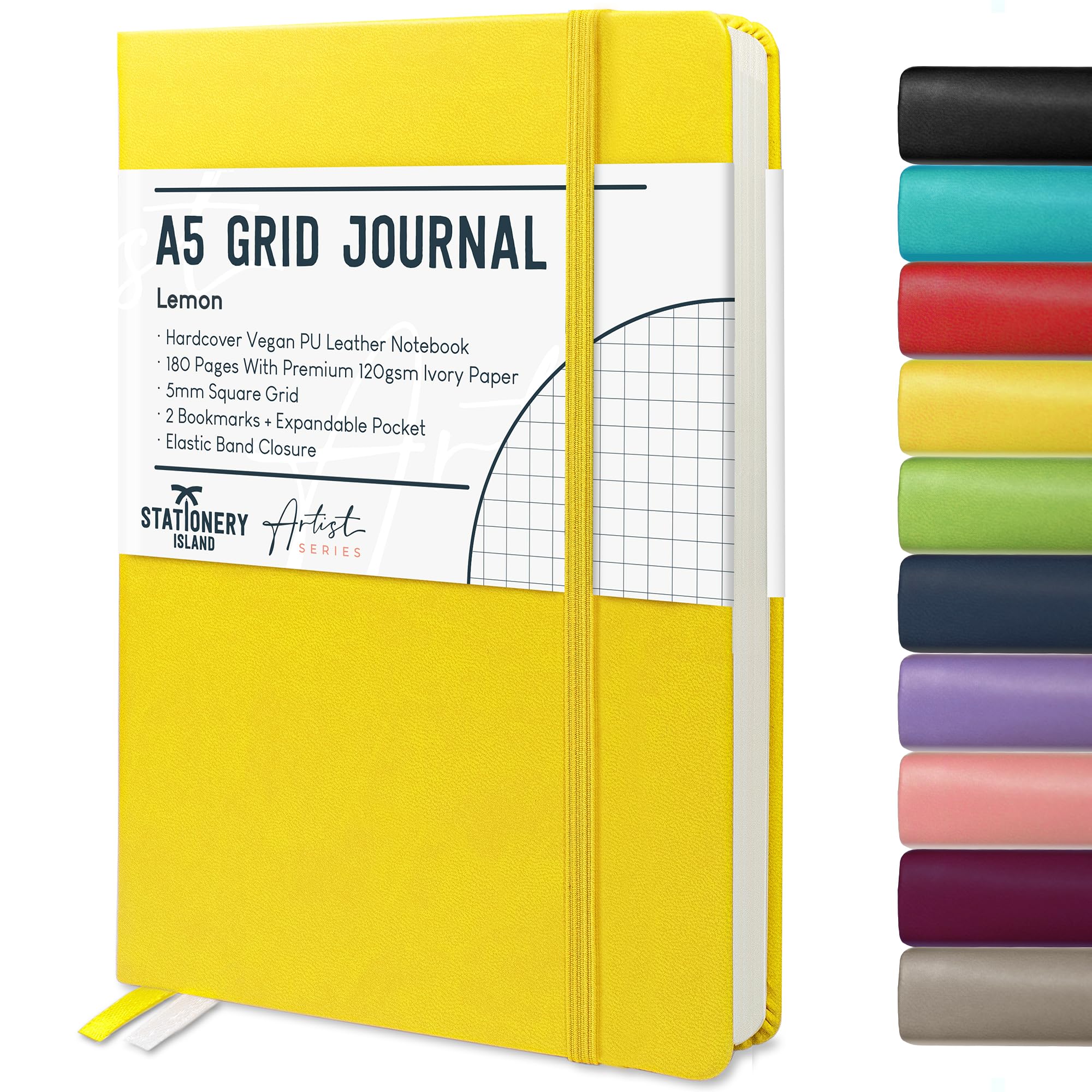 STATIONERY ISLAND Notizbuch A5 Kariert, Journal Hardcover mit 120 g/m² Dickem Papier, 180 Seiten Tagebuch, Notebook a5 für Mädchen, Reisetagebuch, Planen, Lernen, Schreiben