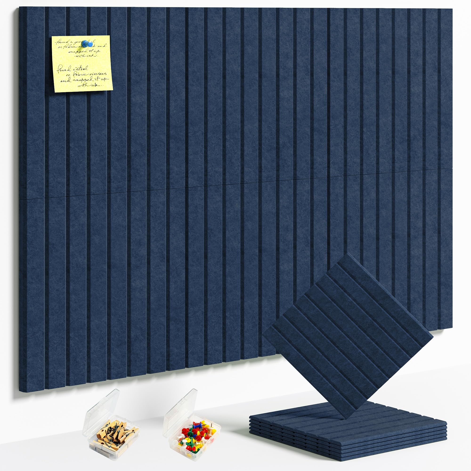 HyFanStr Felt Slatted Bulletin Board, 9mm Extra Thick Pin Board for Walls, 90 x 60 cm-6 Pack Large Cork Board Alternative with Nano Adhesive Hardware for Home Office Kitchen School Decor