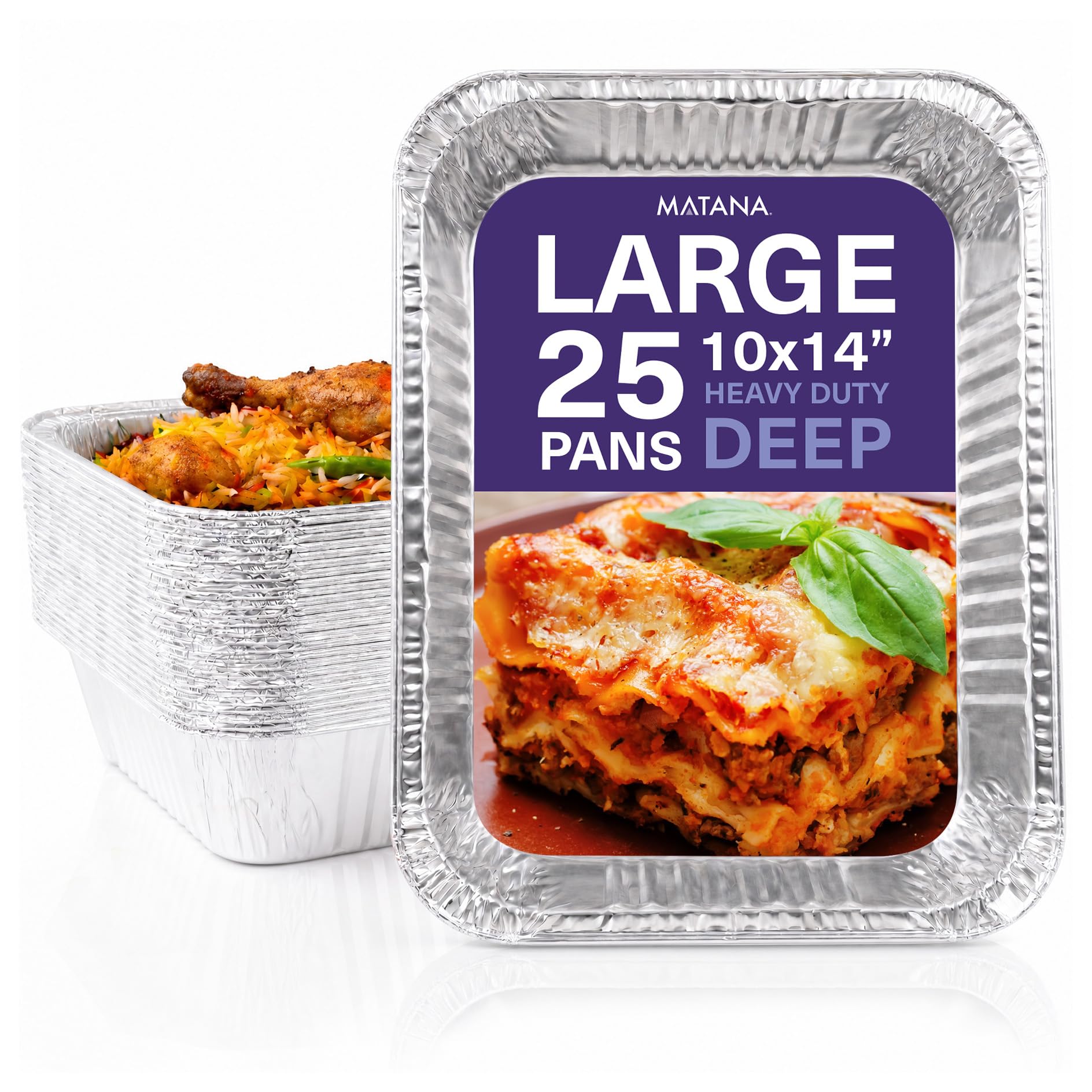 MATANA large disposable aluminum foil pans 25 pack