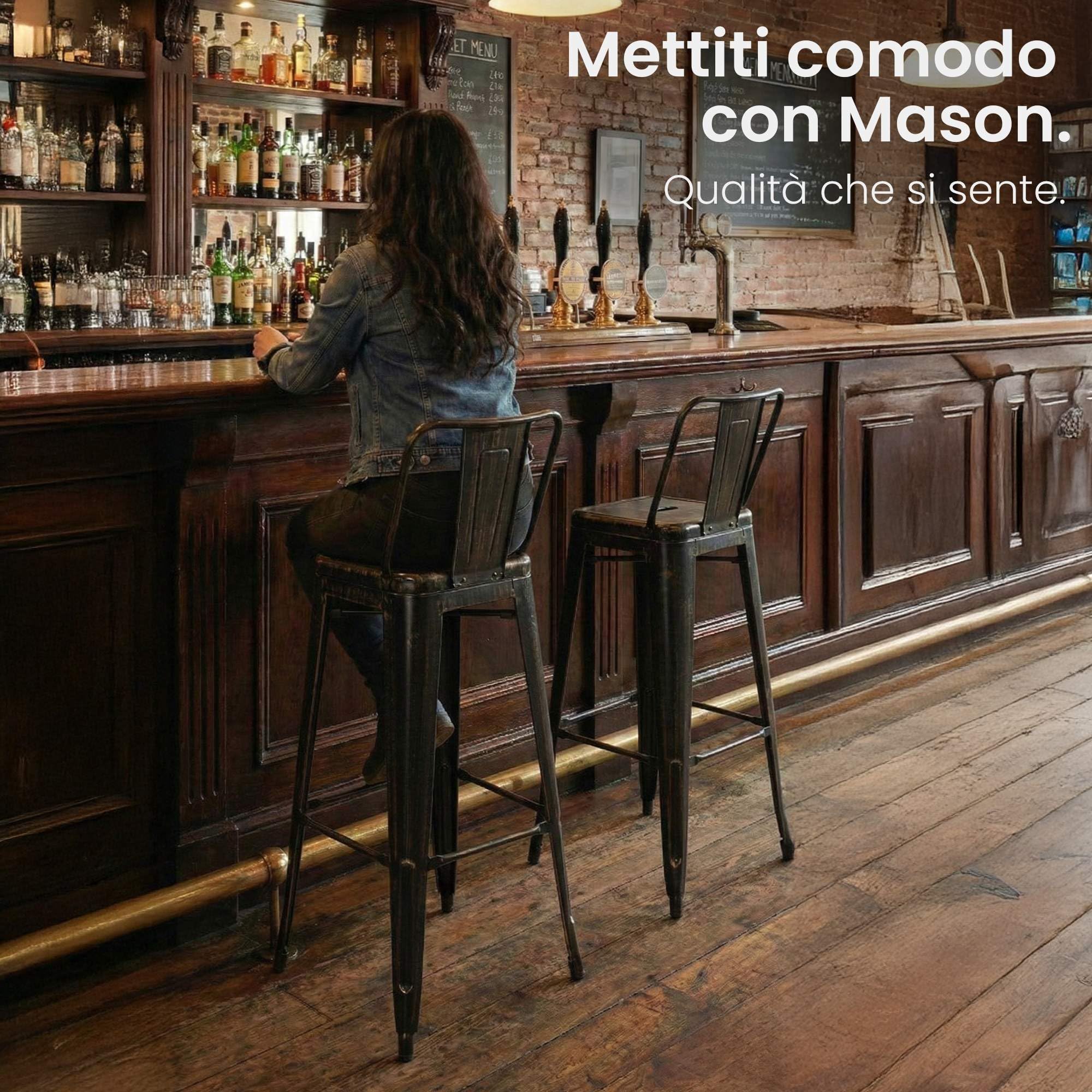 CLP Sgabello da Bar con Schienale in Stile Industriale Mason, con Schienale e Poggiapiedi, Sgabello da Bar con Schienale, Colore:Nero/Oro