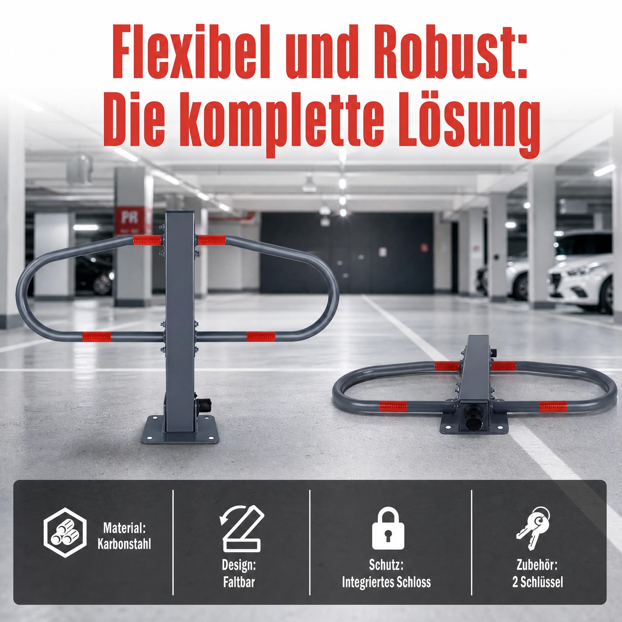 YRHome Klappbar Parkplatzbügel Parkplatzsperre aus verzinktes Stahl Absperrpfosten 51 x 73 x 18 cm mit 4 Schlüssel Sperrbügel Parkbügel Poller abschließbar für PKWs (2 Pfosten)