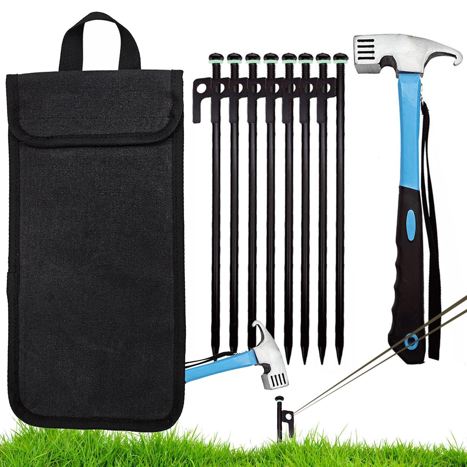 Campingzelt-Nägel, winddicht, Bodenanker und Hammer, 30 cm, Heringe zur sicheren Sicherung von Campingausrüstung, Wandern, Rucksackreisen, Picknick, Angelzubehör