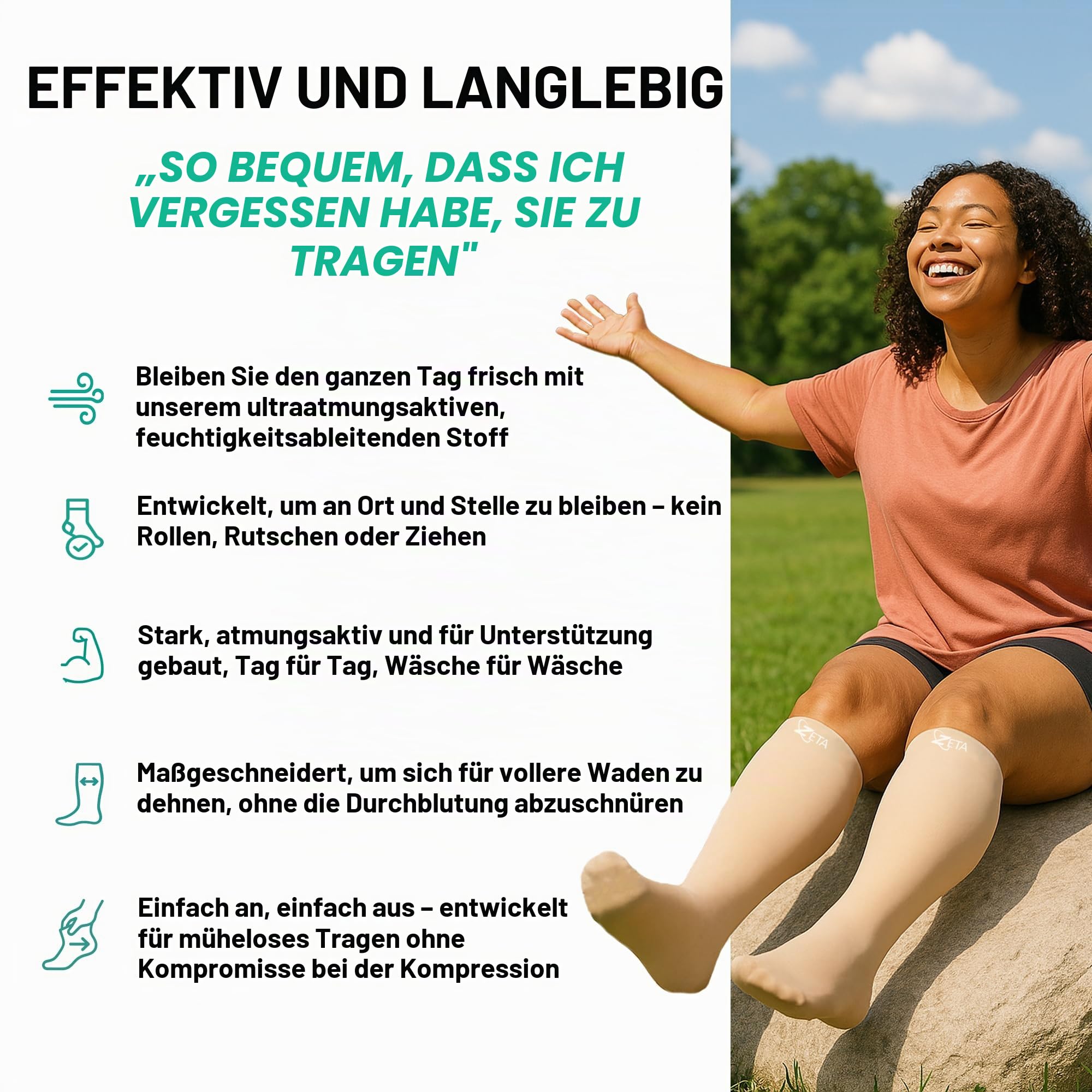 Zeta Wear Kompressionsstrümpfe dicke Waden, Wadenhülle, beruhigende bequeme Gradientenunterstützung, verhindert Schwellungen, Schmerzen, Ödeme, DVT, große Manschetten (3XL, Schwarz)
