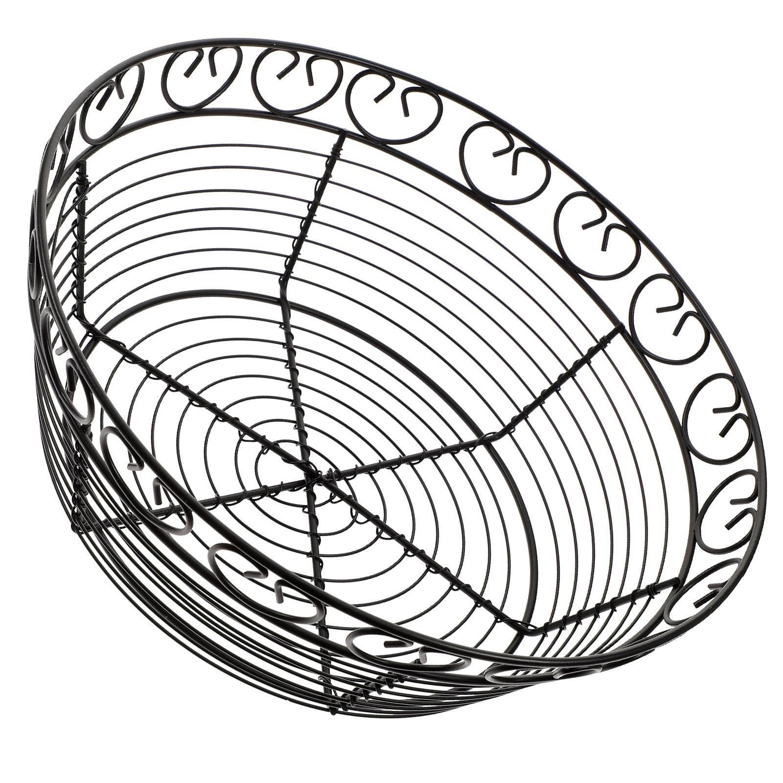 HOMSFOU 鉄製パンバスケット 黒ワイヤーバスケット 大容量フルーツバスケット キッチン収納 家庭用野菜かご 食器とサーブウェア用