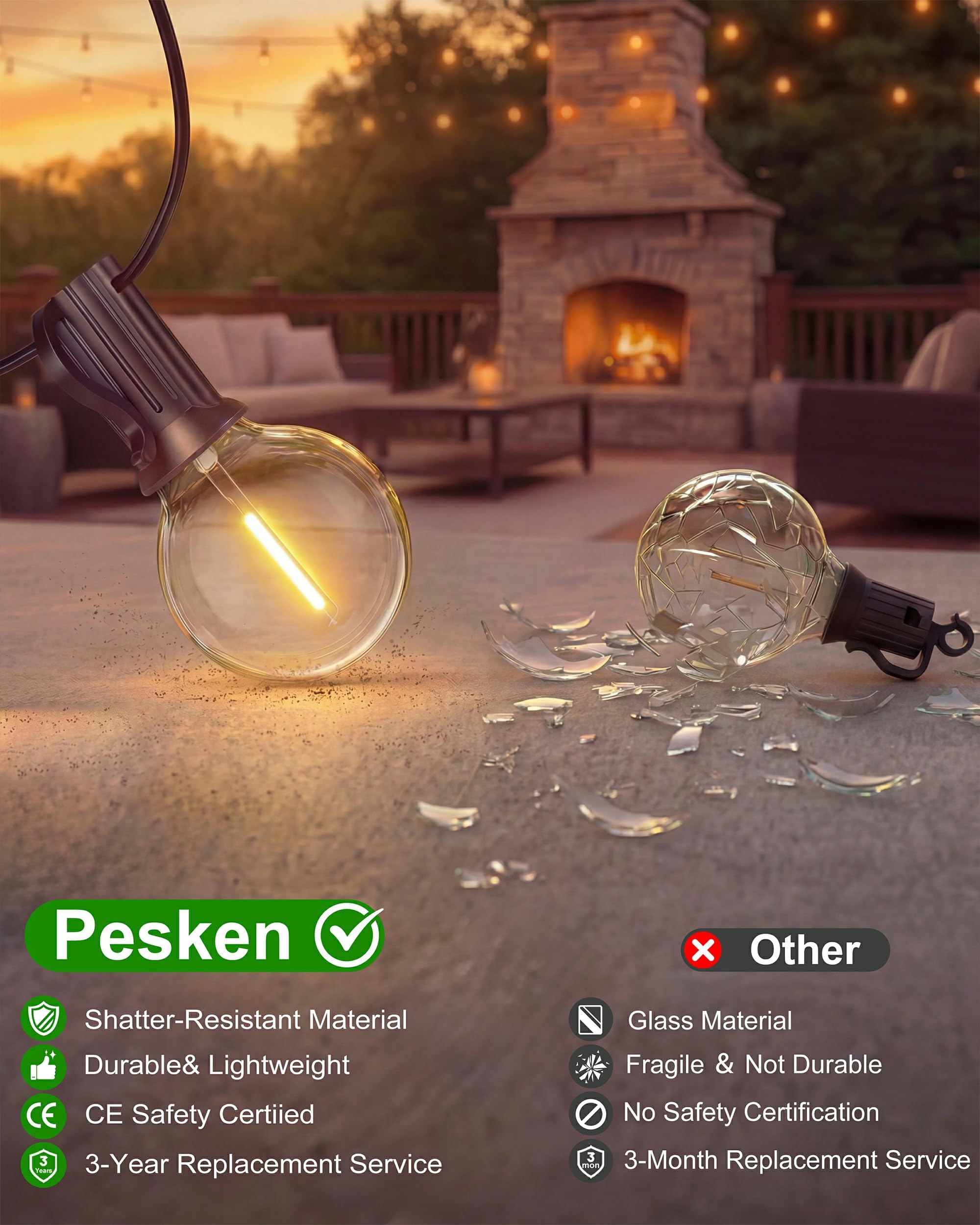 Catena luminosa a energia solare per esterni, 18 m, dimmerabile, per esterni, con telecomando, 25 + 1 lampadina 2700 K, G40, 3 modalità, 5 timer, impermeabile, per balcone, terrazza, feste