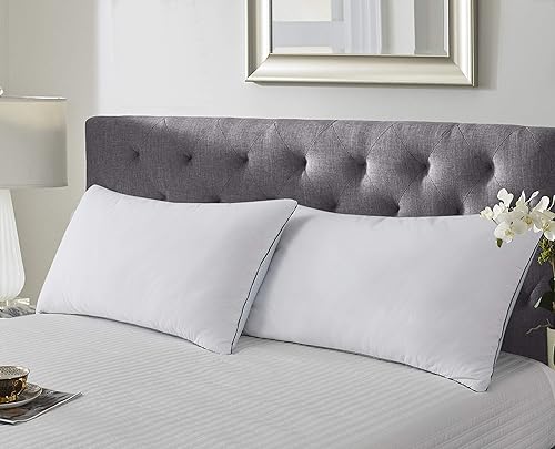 kathy ireland Almohadas de cama de plumas de ganso blanco de 233 hilos para verano, invierno (2 unidades), tamaño King