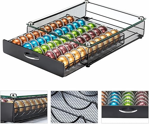 Miniatura 13 de FlagShip Vertuo Soporte de Cápsulas Cajón de Almacenamiento para Organizador de Cápsulas Nespresso Vertuo Bandeja con Estantes de Malla para Soporte