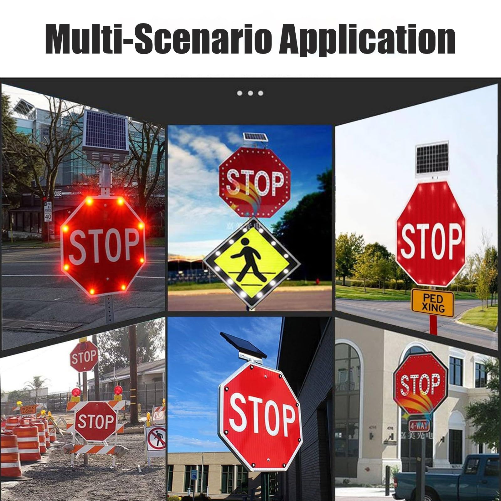Señal de parada LED con energía solar de 30 pulgadas, octágono de aluminio duradero para un mejor control y seguridad del tráfico por carretera, ideal para construcción y uso de emergencia