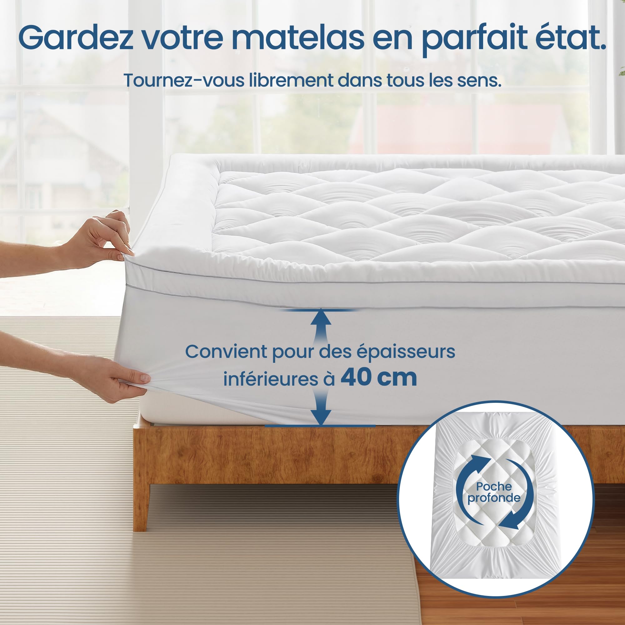 BedStory Surmatelas 140 x 190cm Blanc, surmatelas Ultra-Doux avec Poches Profondes, protège-Matelas Lavable en Machine, adapté aux Matelas jusqu'à 40 cm d'épaisseur