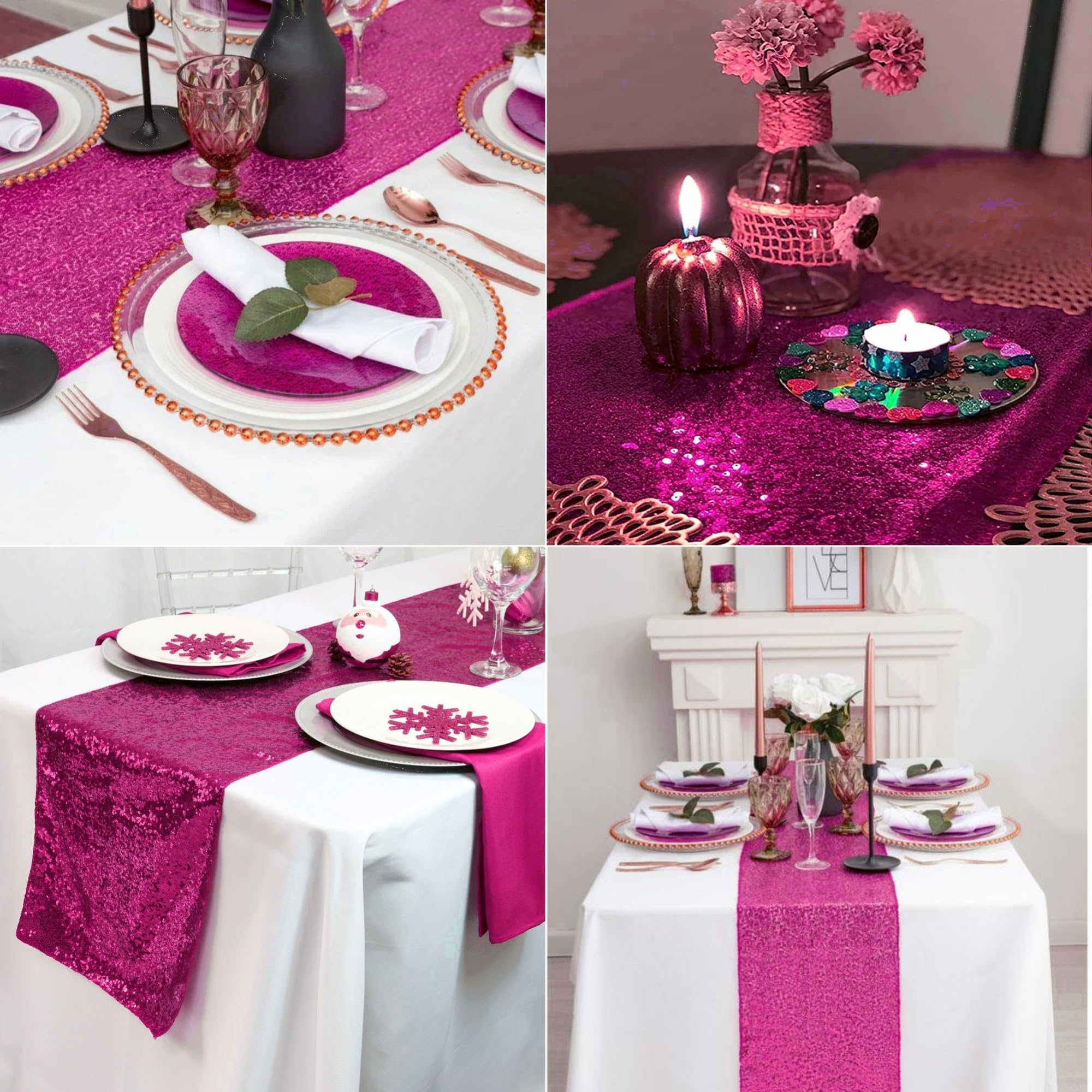 Confezione da 15 runner da tavola con paillettes, 30,5 x 274 cm, colore: rosa acceso, runner da tavola con paillettes metallizzate, glitter, per matrimoni, ricevimenti, feste di fidanzamento, feste di