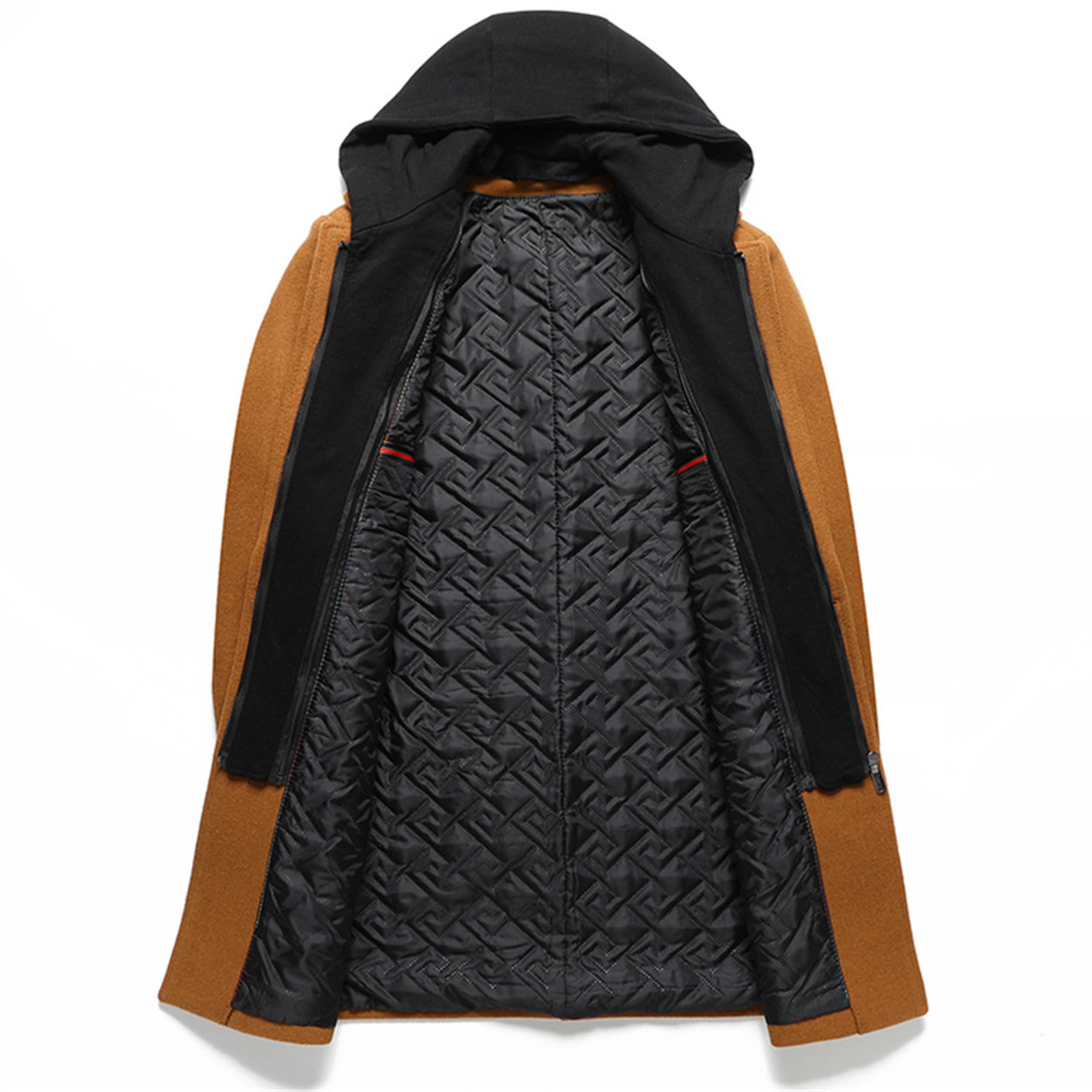 Trench da uomo con cappuccio, trench lungo, giacca casual in lana e cotone