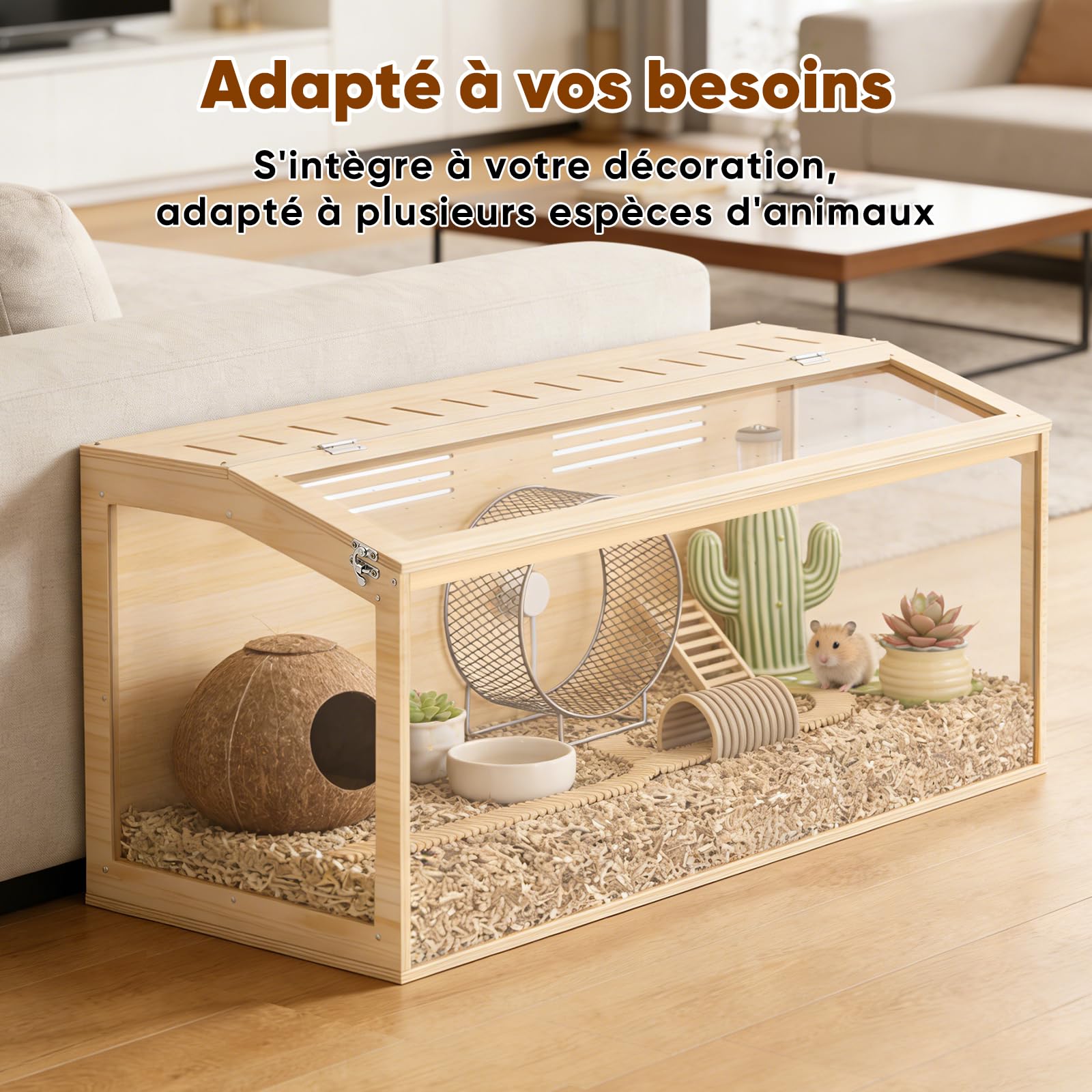 X XBEN Cage à Hamster en Bois, Toit Ouvrant & Ventilation Multiple