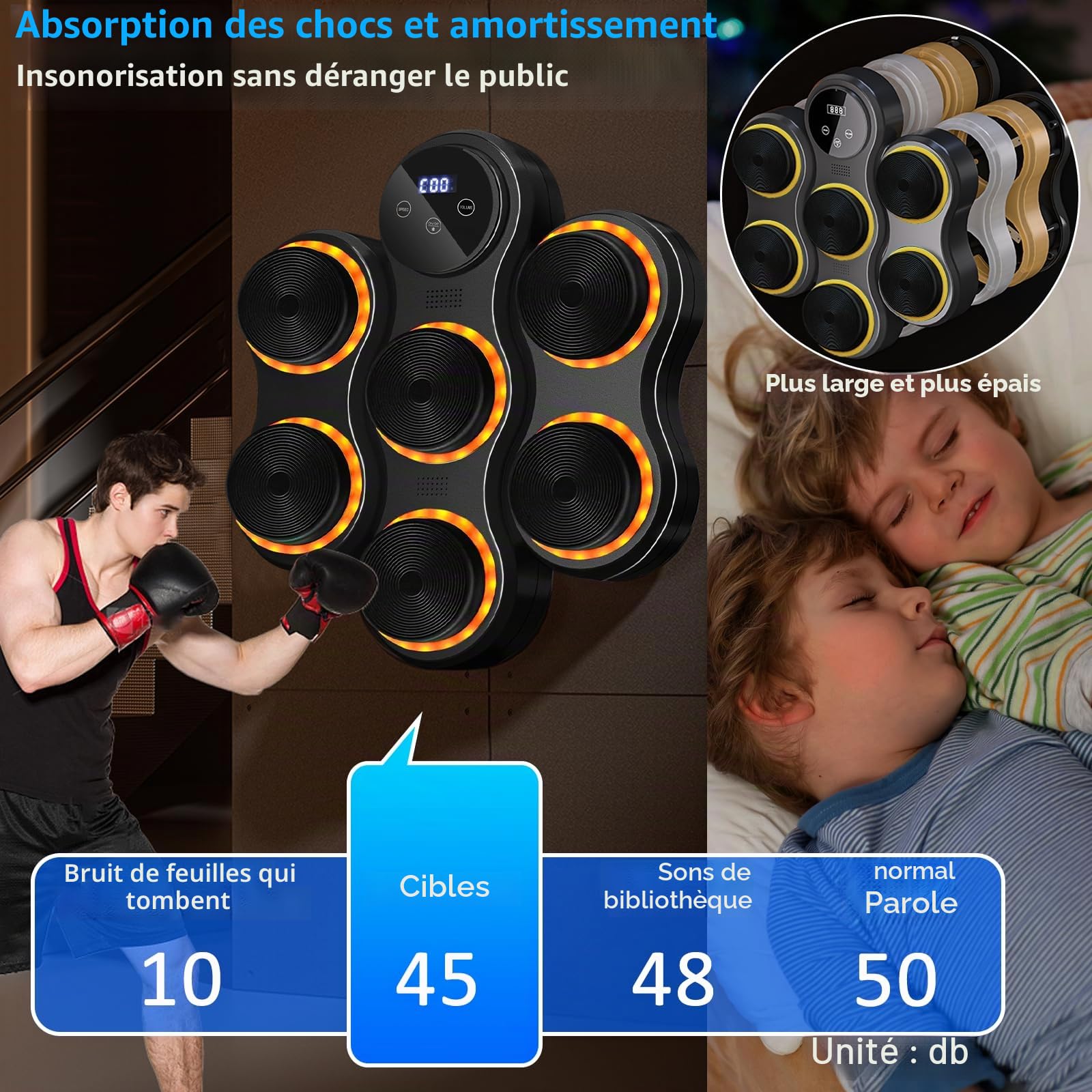Boîte à Musique, Boîte à Musique Bluetooth, Boîte à Musique Murale avec Gants de Boxe pour Adultes et Enfants, 9 Modes de Vitesse, 9 Vitesses Réglables et Modes de Comptage