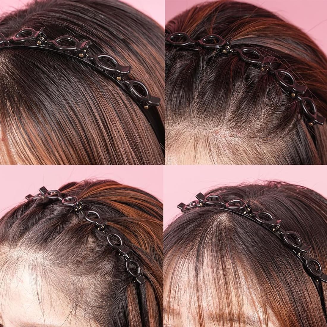 2 Pezzi Cerchietto per Capelli con Clip Fascia Dentata Strumento per Acconciature Elegante Fascia per Capelli per Donne e Ragazze (Nero e Marrone)
