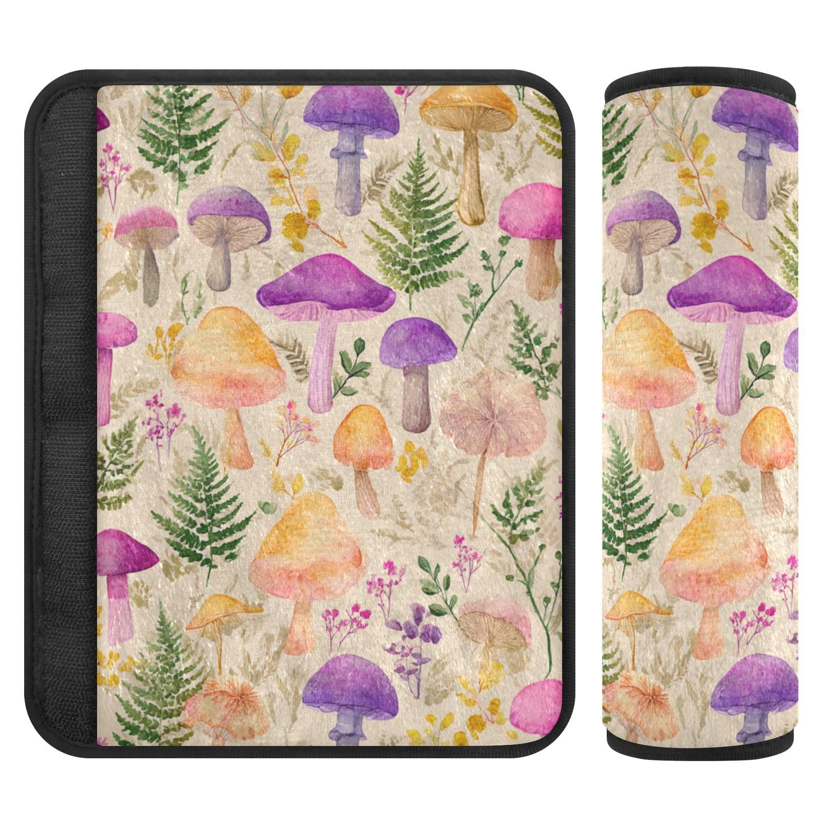 2 Pack Seatbelt Covers Seat Belt Cover Pad for Adults Boys Girls Car Seat Strap Covers Pads Cushion Universal Shoulder Strap Pad Protector for Backpack Camera Bag 6.5 Inch Mushroom Colorful Pattern