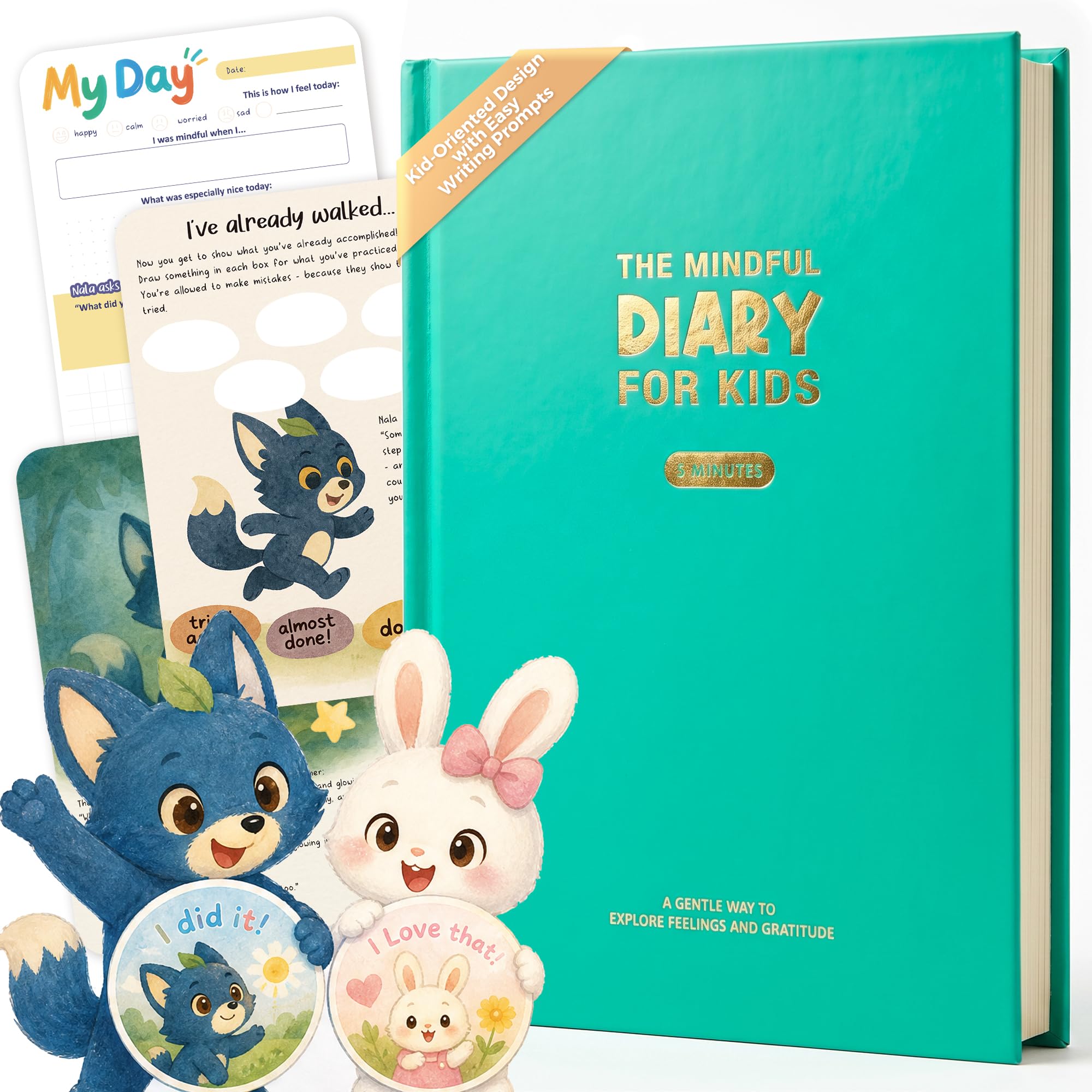 BIROYAL 5-Minute Kids Diary - Kids Journal for Aged 6–12 - Develop Mindfulness, Positive Habits & Emotional Expression - Gratitude Journal for Girls & Boys