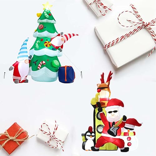 SUNGIFT Árbol inflable de Navidad, Papá Noel gigante iluminado de 7 pies con caja de regalo, Papá Noel inflable de 7 pies, reno, pingüino y muñeco