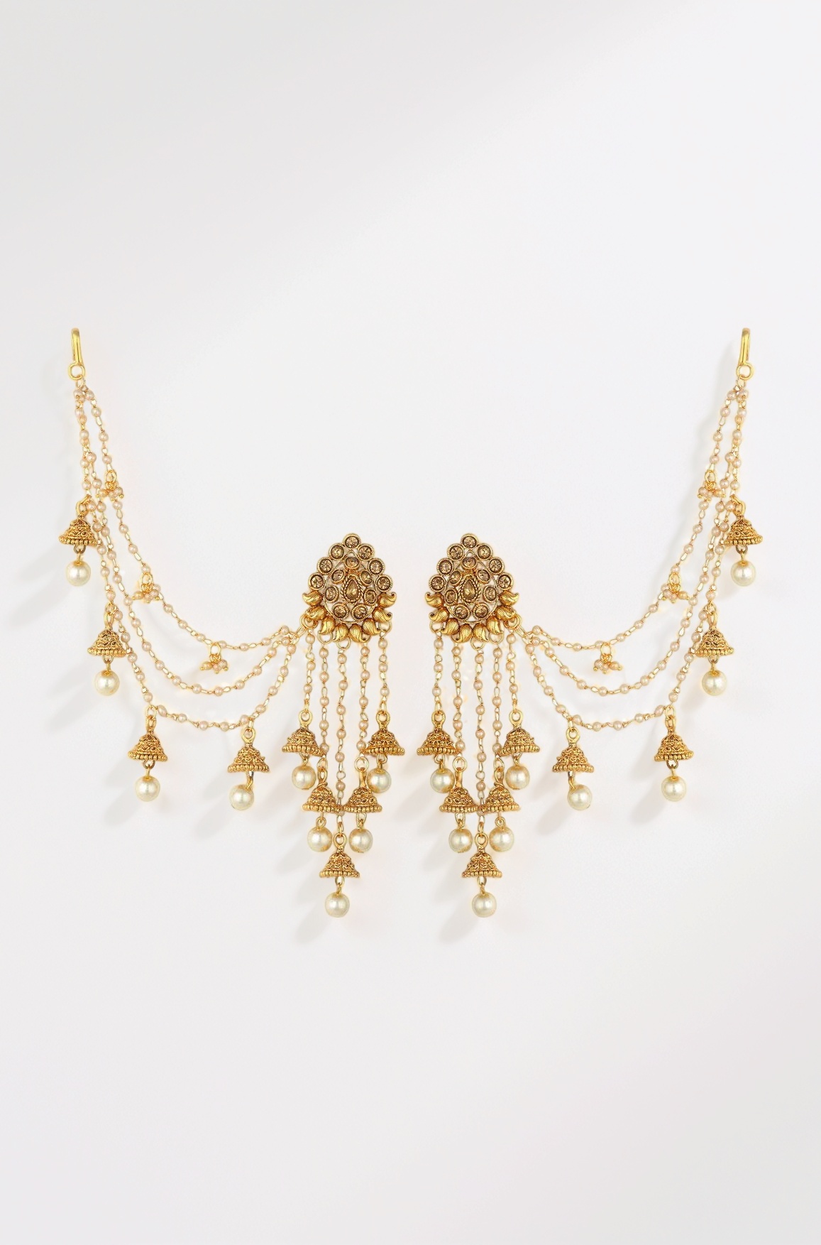 Sukkhi Traditional Brass Gold Plated Wedding Jewellery Bahubali Inspired Long Chain Jhumki Earrings for Women