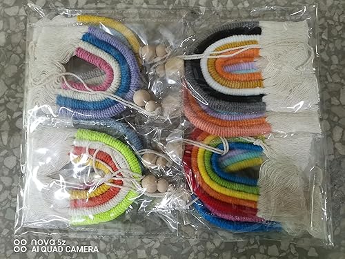 Miniatura 10 de 8 dijes bohemios de arcoíris para automóvil, diseño de macramé, lindo bohemio hecho a mano con cuentas de madera de arco iris, difusor de aceite