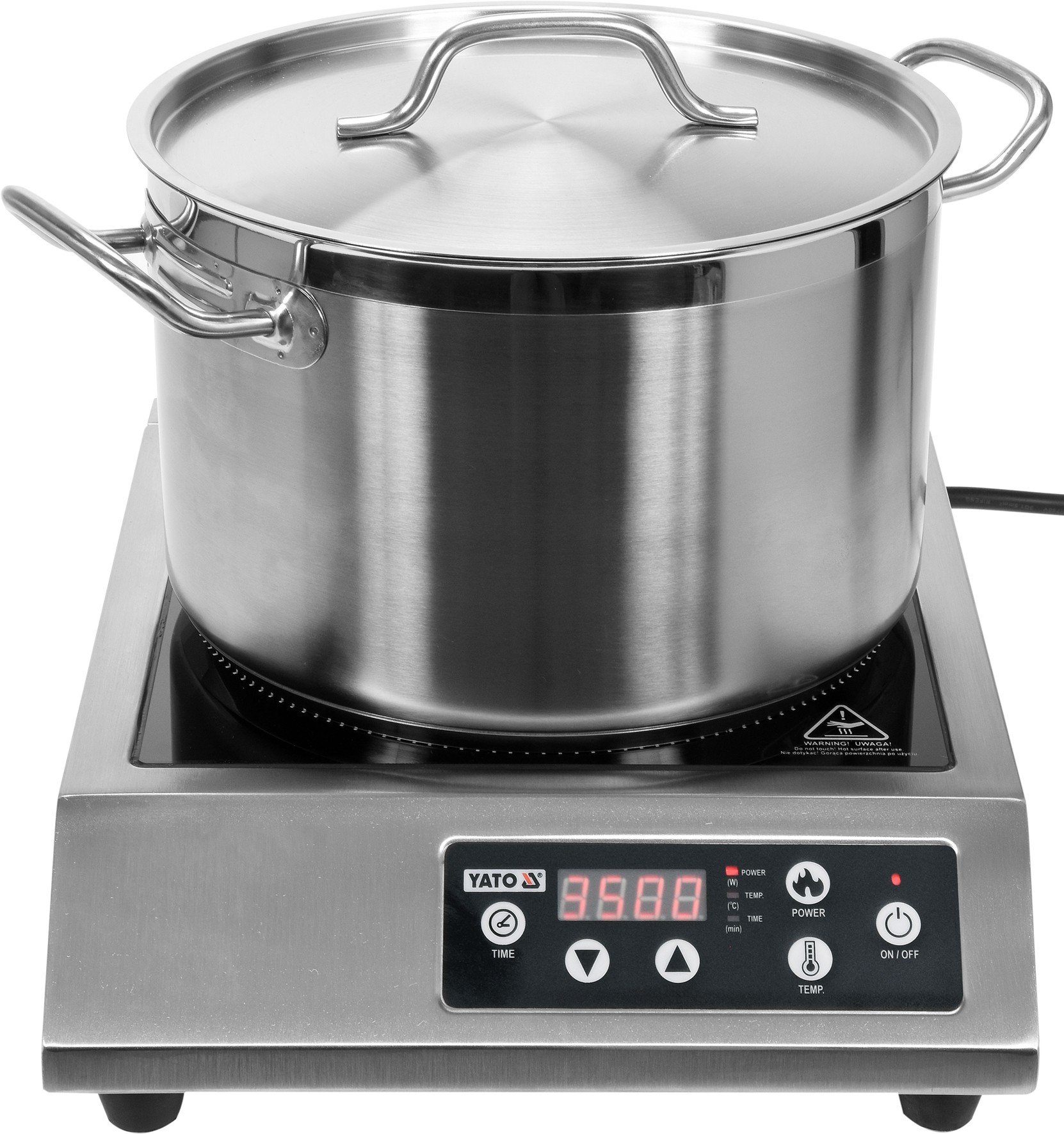 YATO Plaque de cuisson à induction numérique professionnelle 3500 W en acier inoxydable avec choix numérique de la température - Plaque à induction