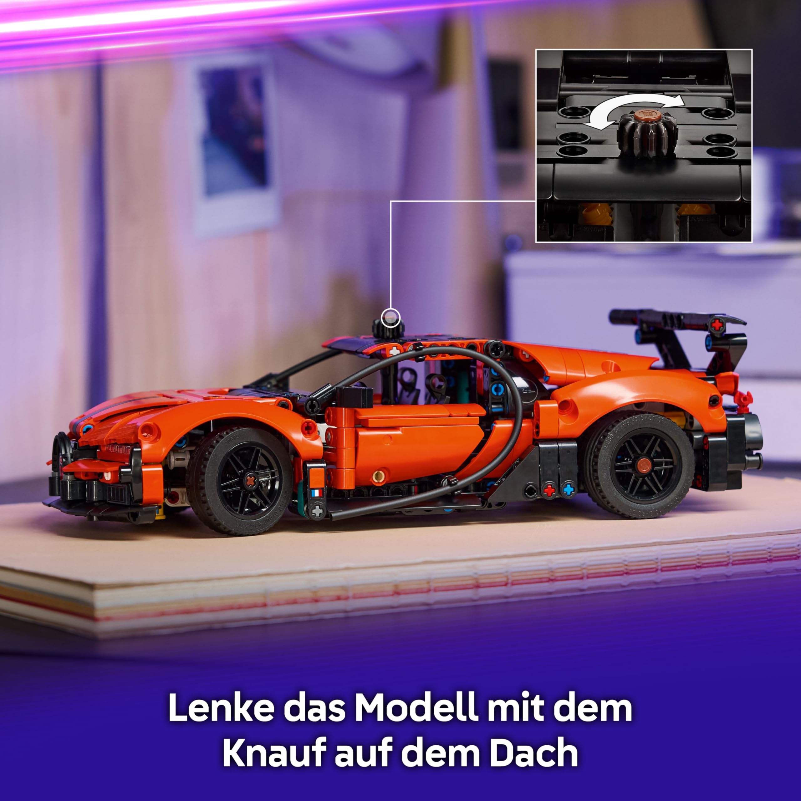 LEGO Technic Bugatti Chiron Pur Sport Hypercar - Modellauto - Rennauto zum Sammeln - Bugatti Spielzeugauto - Technic Sportwagen mit Lenkung, W16-Motor & Türen - Geschenk ab 9 Jahren - 42222