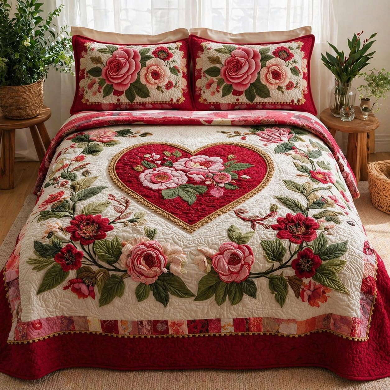 7D Digital Print King Size Bedsheet (90x100 Inches) | Extra Soft & Heavy Fabric | Rich Colors | 2 Jumbo Pillow Covers 17x27 inches Included (Red,Beige)-image-0